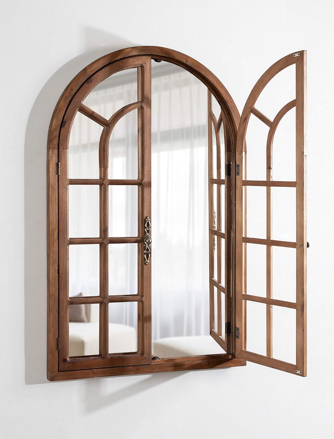 28"x44" Boldmere Arch Wall Mirror White - Kate & Laurel All Things Decor: Rustic Farmhouse Windowpane