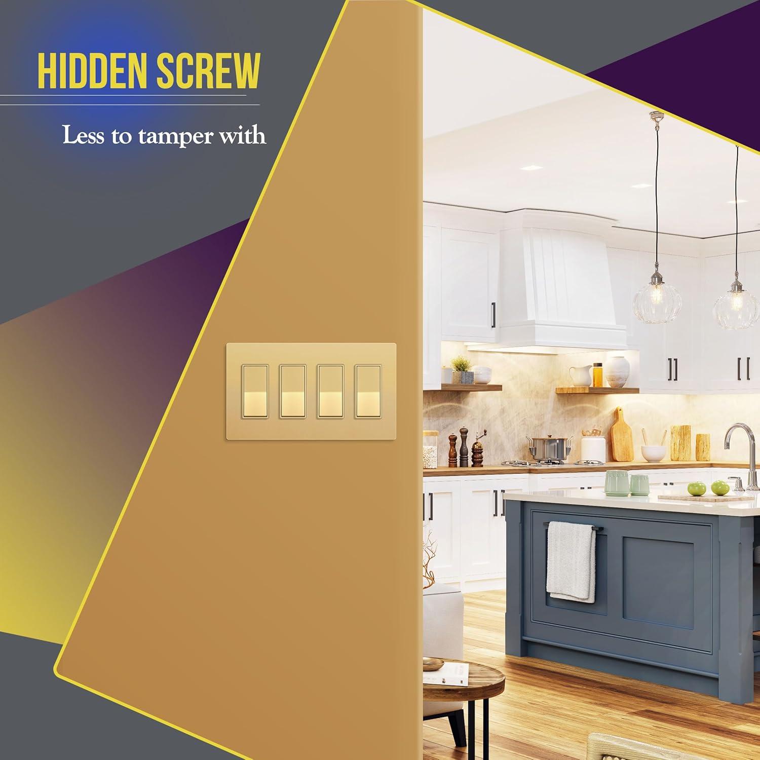 ENERLITES Elite Series Screwless Decorator Wall Plate Child Safe Outlet Cover, Gloss Finish, Size 4-Gang 4.68" H x 8.30" L, Unbreakable Polycarbonate Thermoplastic, SI8834-GD, Gold