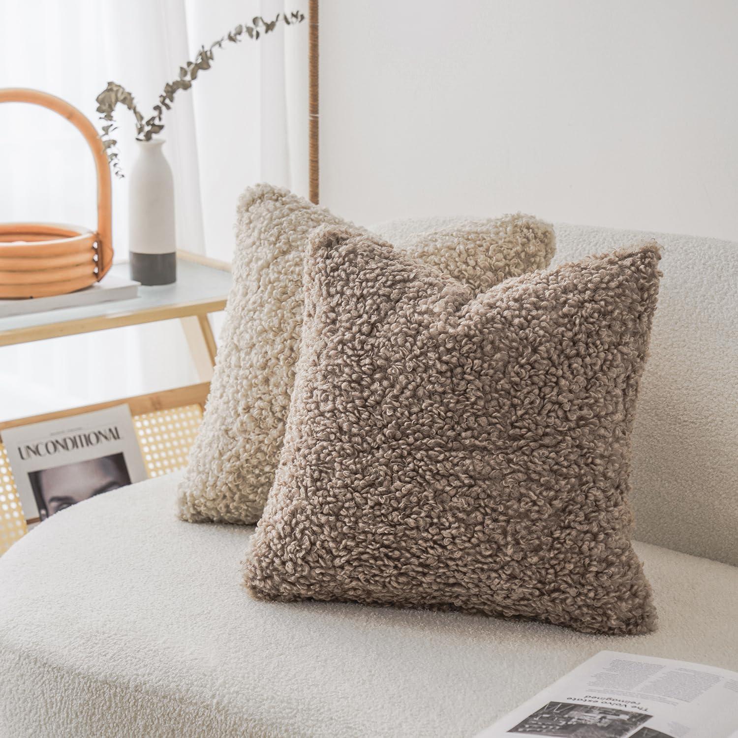 NordECO HOME Faux Fur Throw Pillow Covers Soft Teddy Polyester Square Throw Pillow Cover (Set of 2)