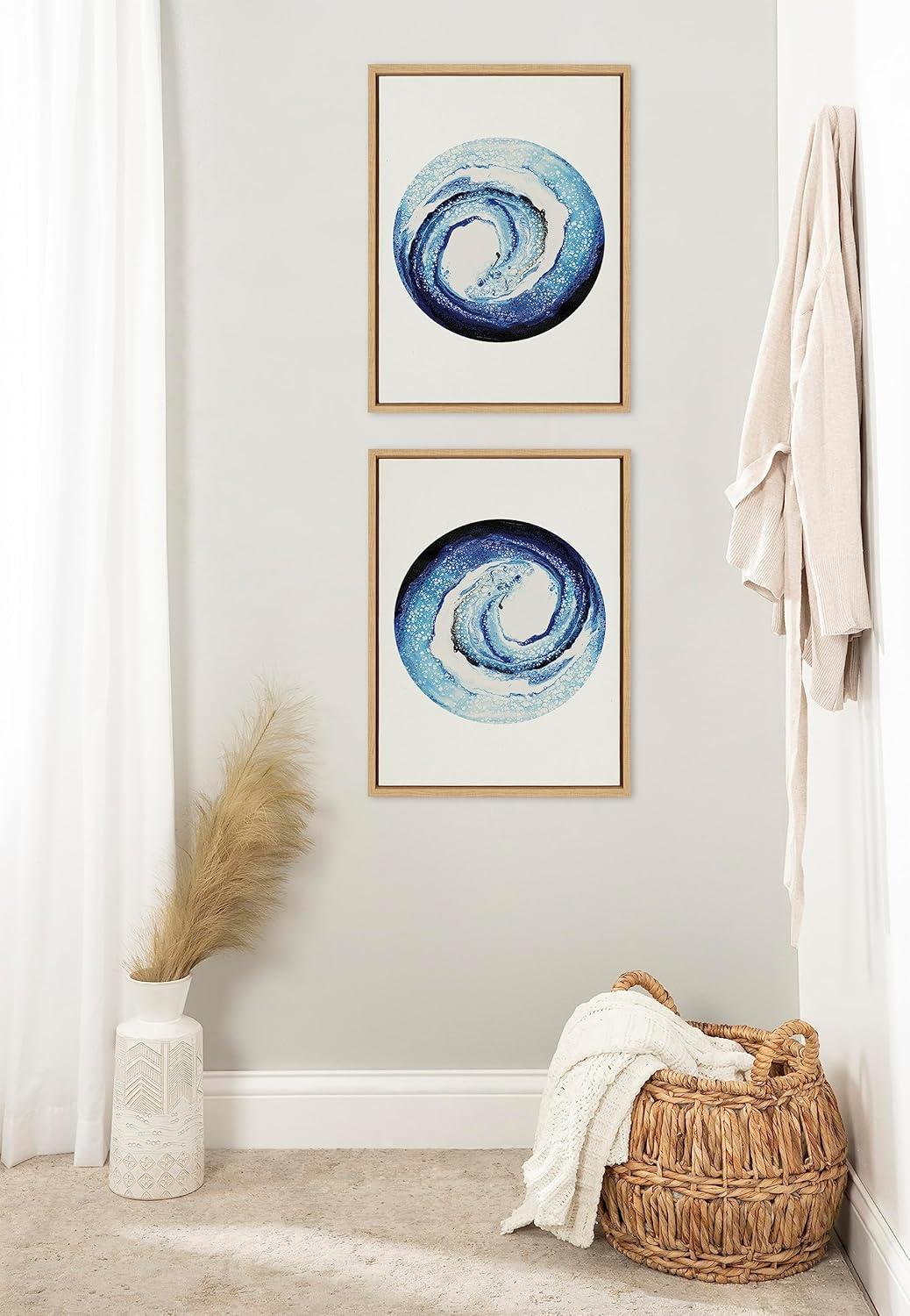 Kate and Laurel Sylvie Breaking Wave Framed Canvas Wall Art by Xizhou Xie, 18x24 Natural, Modern Abstract Ocean Wave Art for Wall