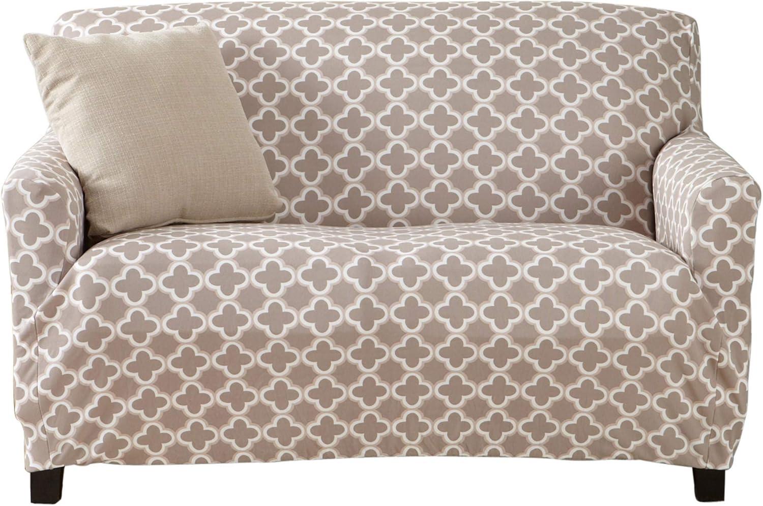 Beige Stretch Printed Loveseat Slipcover