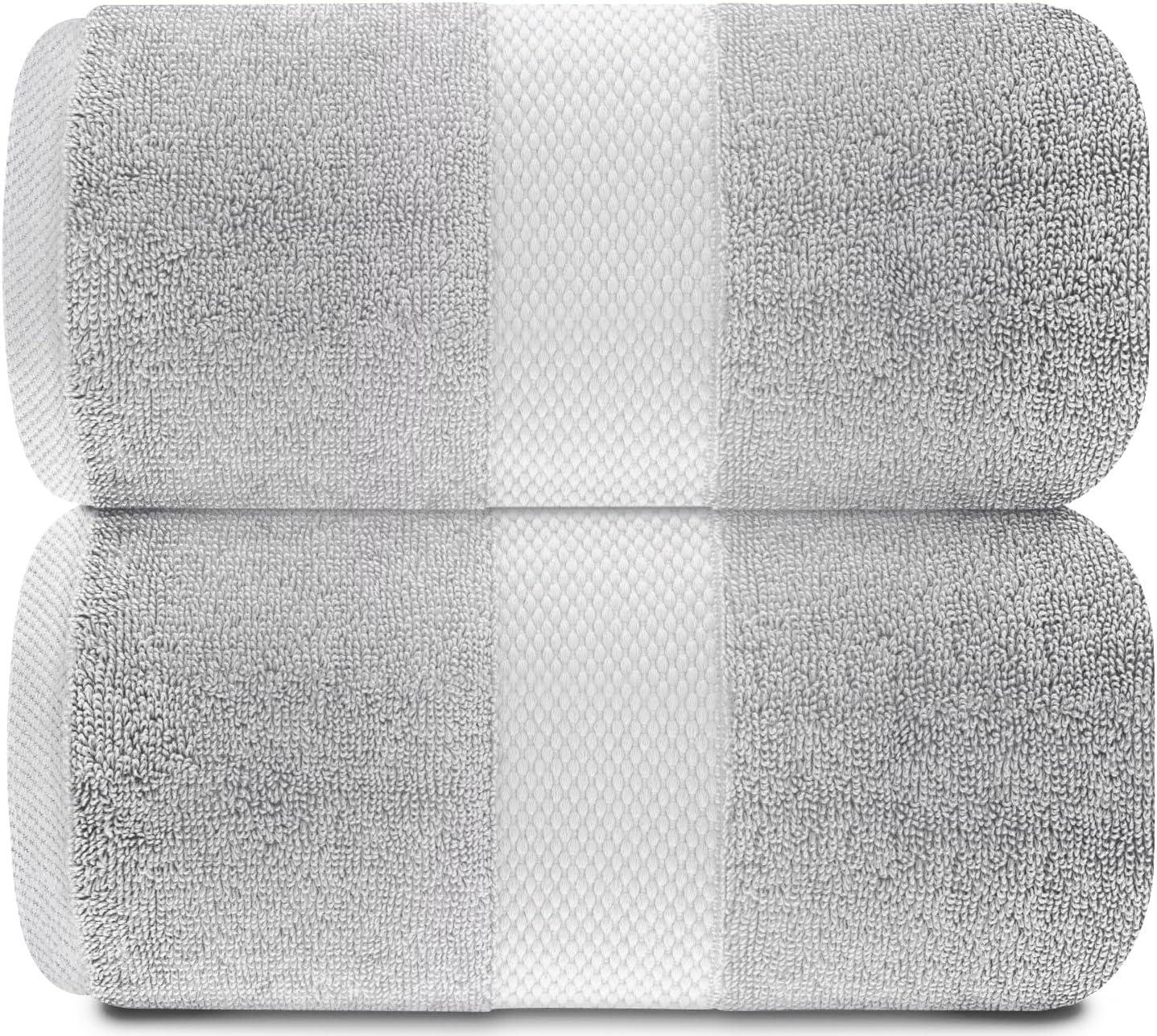 White Classic Luxury 100% Huge Cotton Bath Sheets Set of 2 - 35x70" Light-Grey