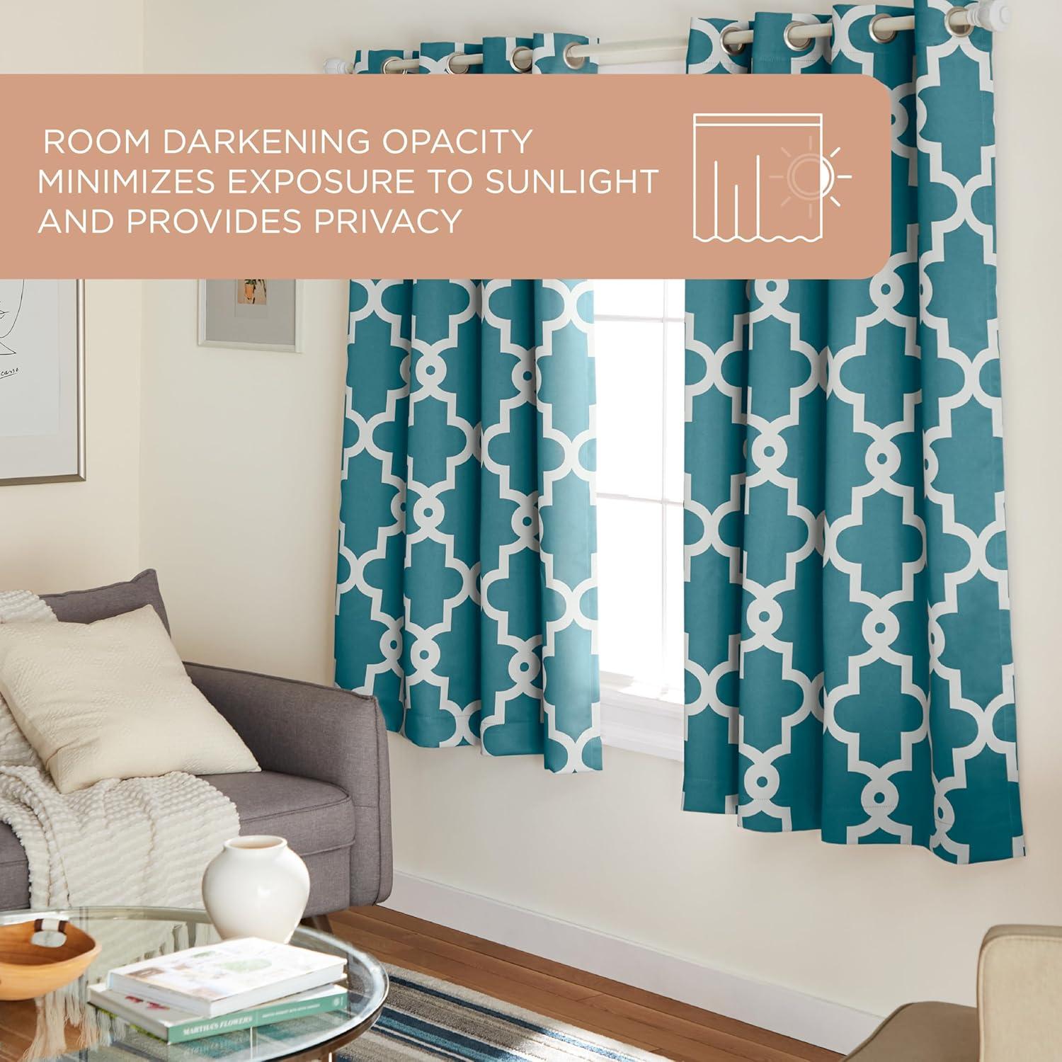 Set of 2 63"x52" Ironwork Sateen Woven Room Darkening Window Curtain Panel Teal - Exclusive Home