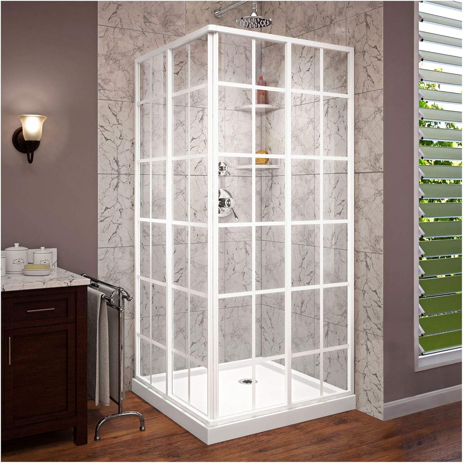 White Framed Square Sliding Shower Enclosure with Clear Glass