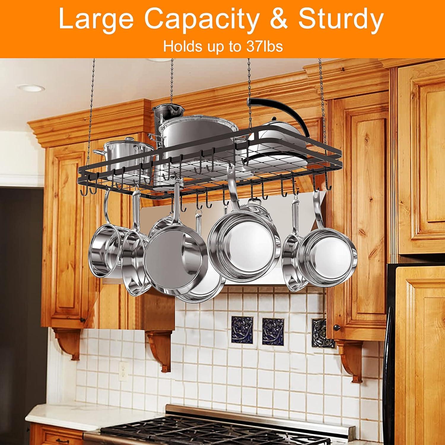 31.5 Inches Ceiling Pot Rack and Pan Rack for Ceiling with 12 Hooks, Storage Rack Multi-Purpose Organizer for Kitchen Organization, Home, Restaurant, Kitchen Cookware