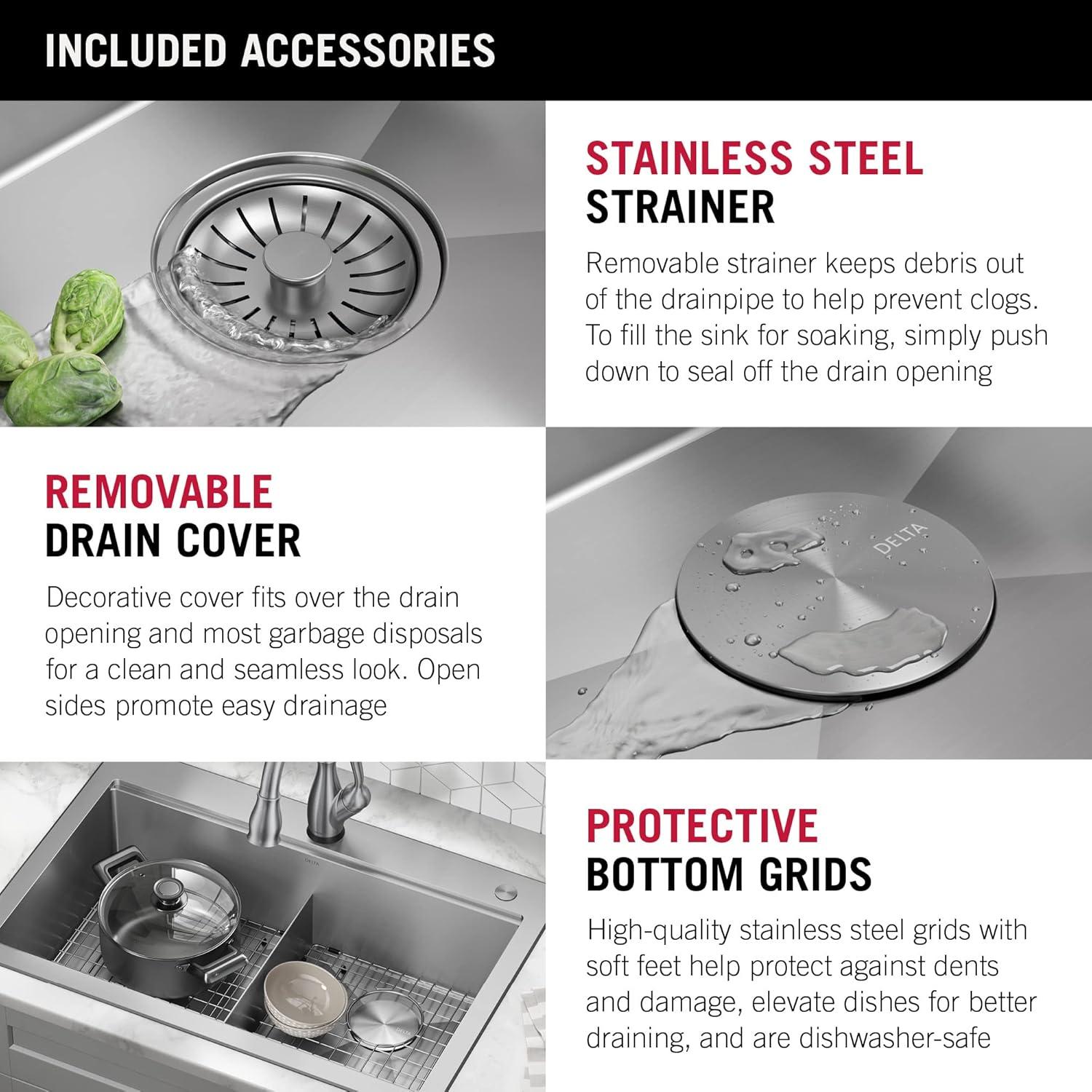 Delta Lorelai™ 33" L Workstation Kitchen Sink Drop-In Top Mount 16 Gauge Stainless Steel Double Bowl