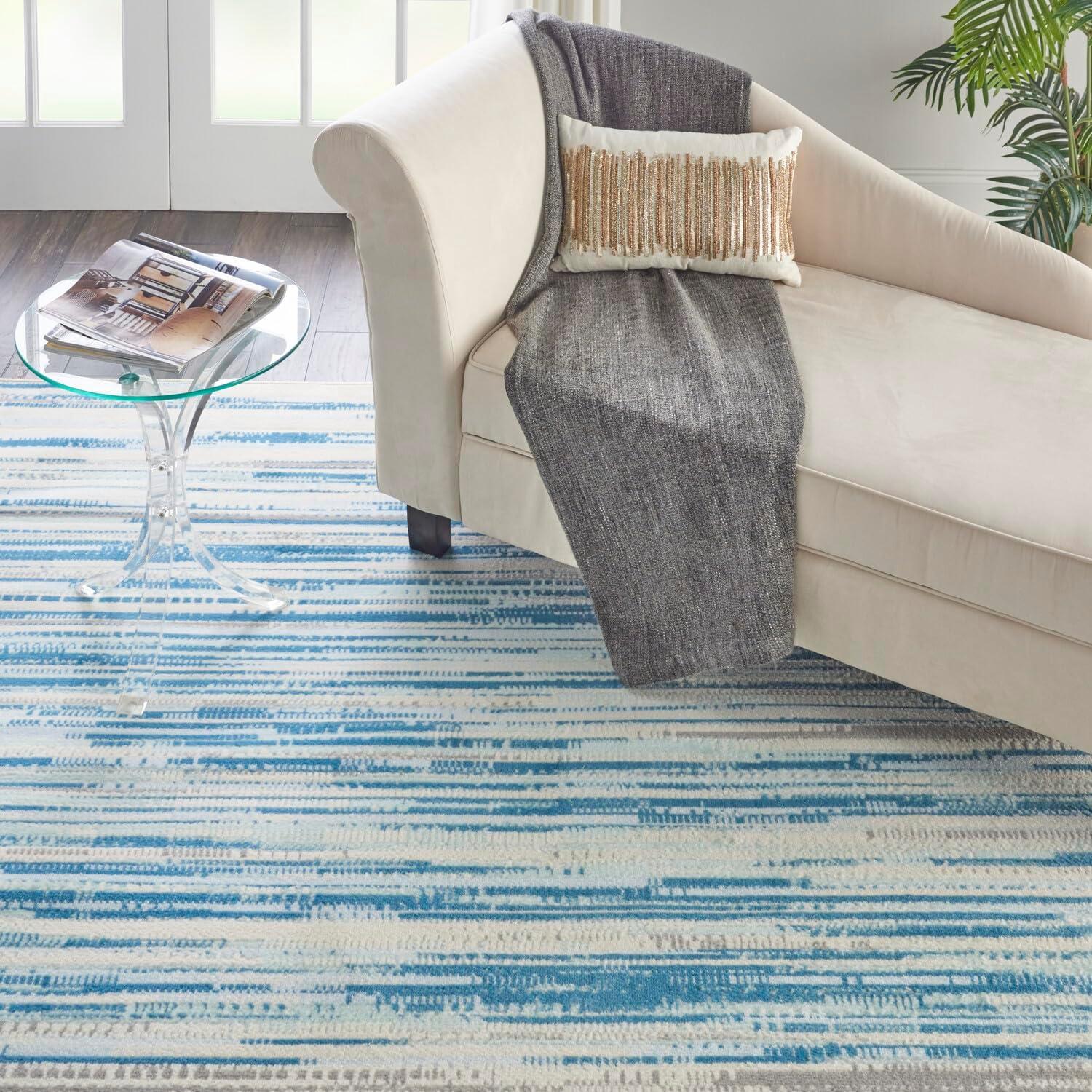 Blue Rectangular 8' x 10' Hand-knotted Reversible Rug