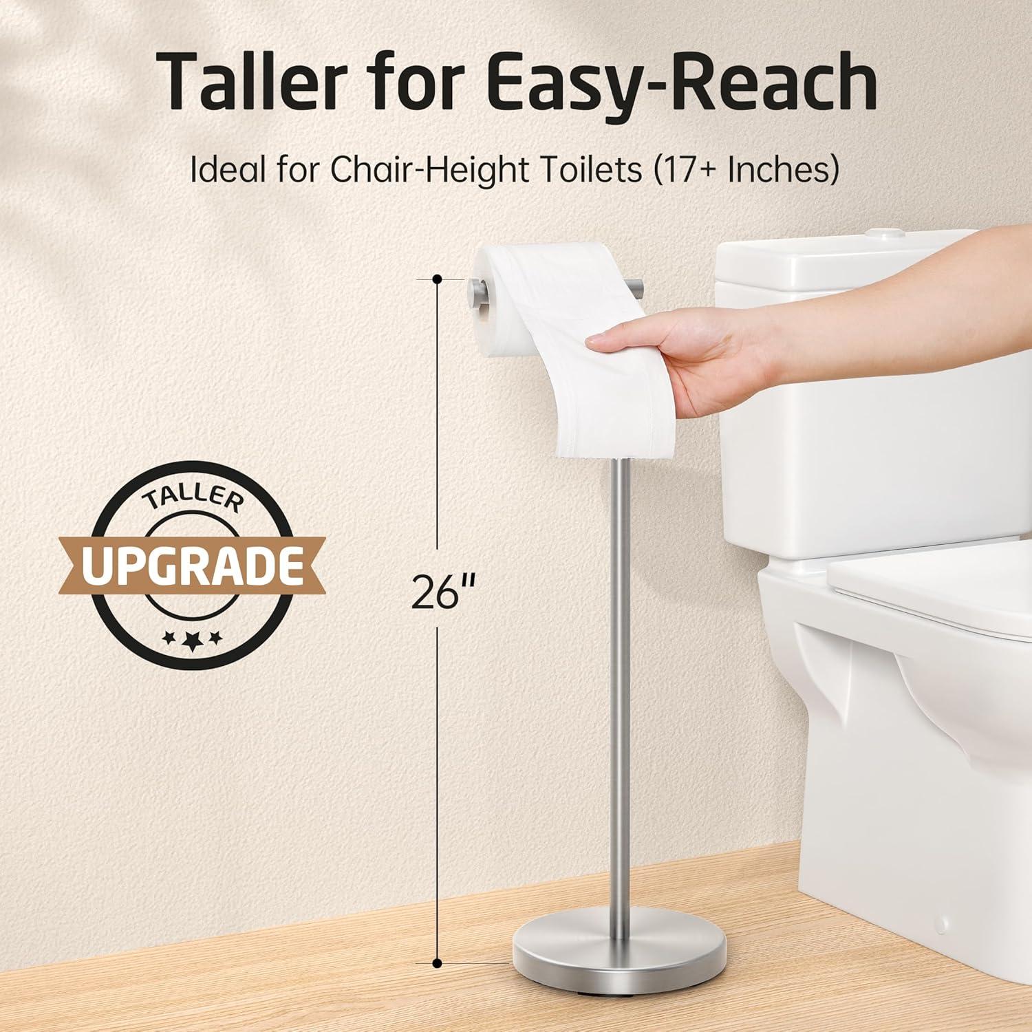 KES Freestanding Toilet Paper Holder with Weighted Base 26" H SUS304 Stainless Steel