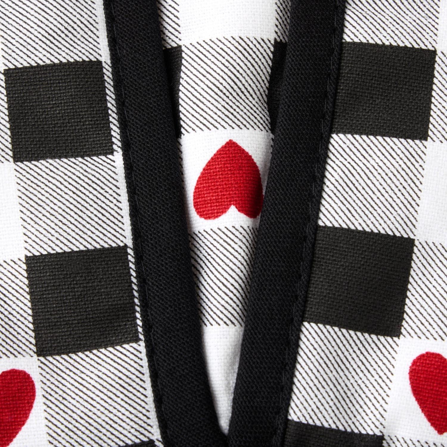 MARTHA STEWART Love Check Gingham Heart Shaped Pot Holder 2-Pack Set, 100% Cotton, Heat Resistant with Flexible Silicone Grip, Valentine’s Day Décor, Black/White/Red, 7”x8.5” (Set of 2)