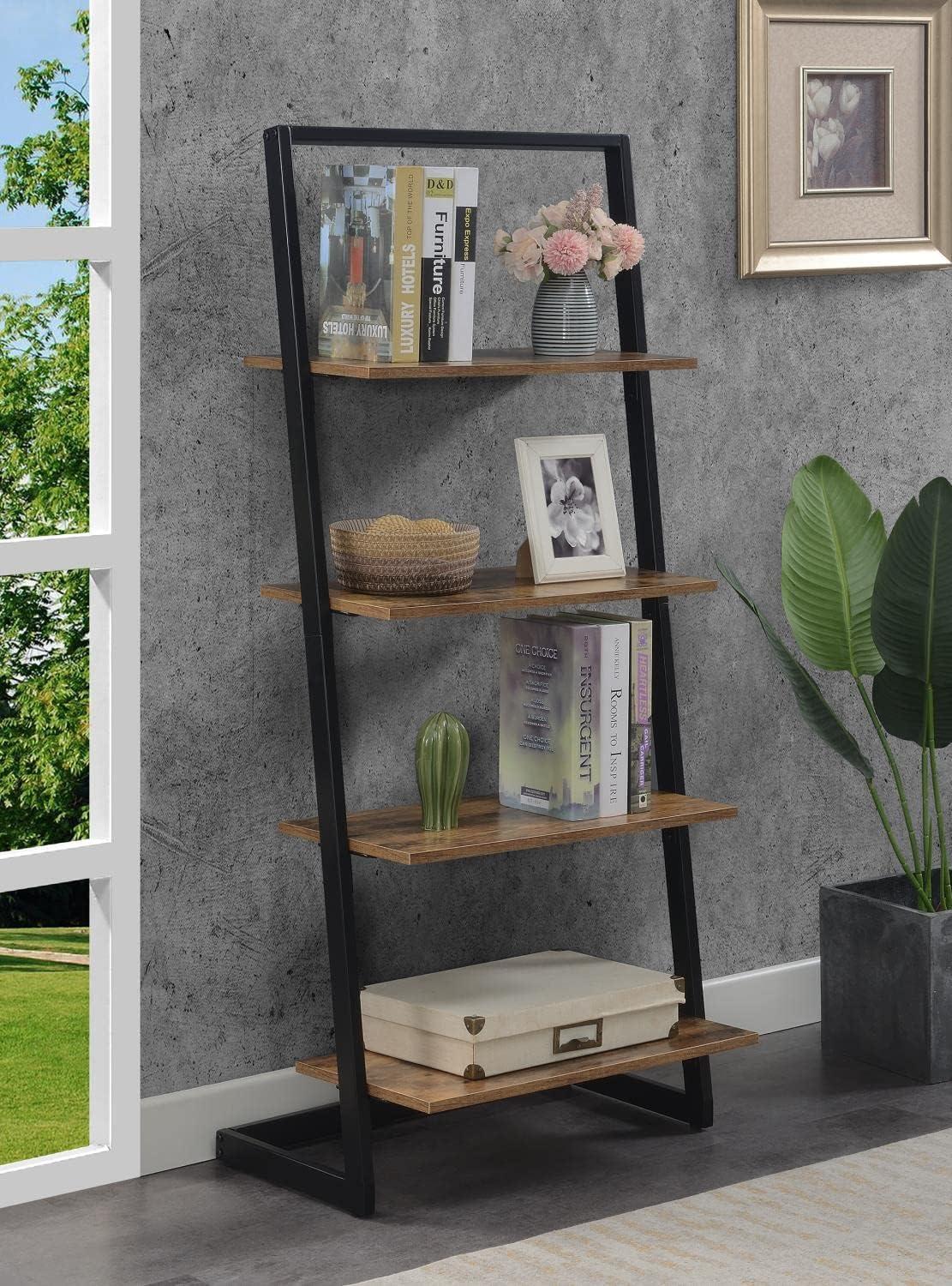 Barnwood and Black 4-Tier Ladder Bookshelf