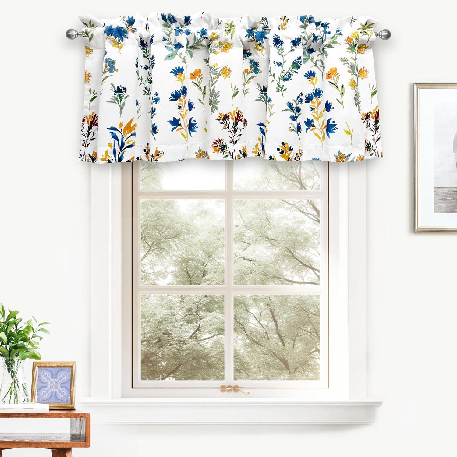 DriftAway Sylvia Floral Botanical Herbs Watercolor Printed Pattern Lined Blackout Thermal Insulated Window Curtain Valance Rod Pocket Single 52" x 18" Plus 2" Header