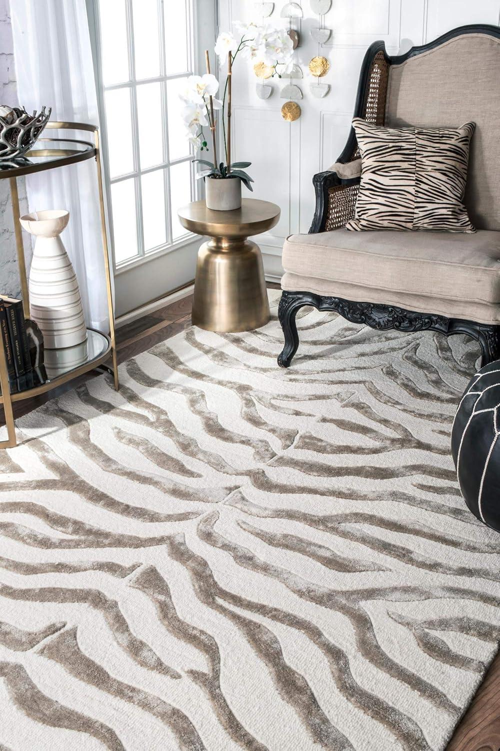 nuLOOM Zebra Hand Tufted Plush Wool Area Rug, 5' x 8', Gray