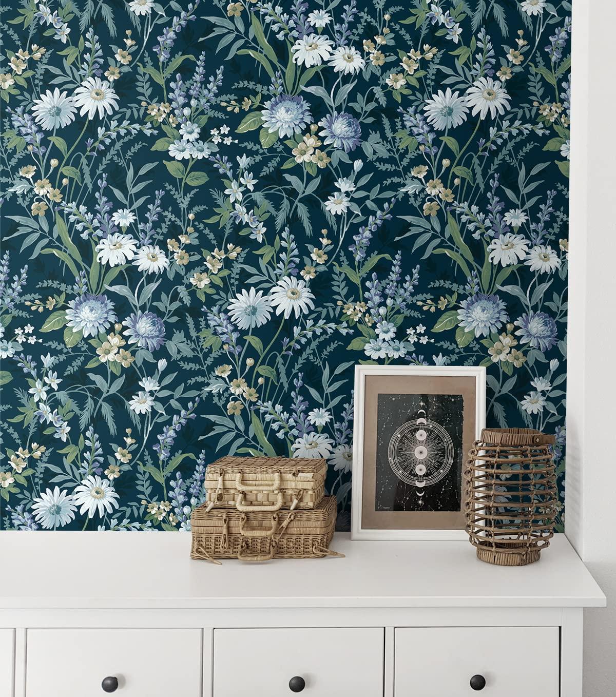 NextWall  Vintage Floral Peel and Stick Wallpaper 20.5 in. W x 18 ft. L - Teal