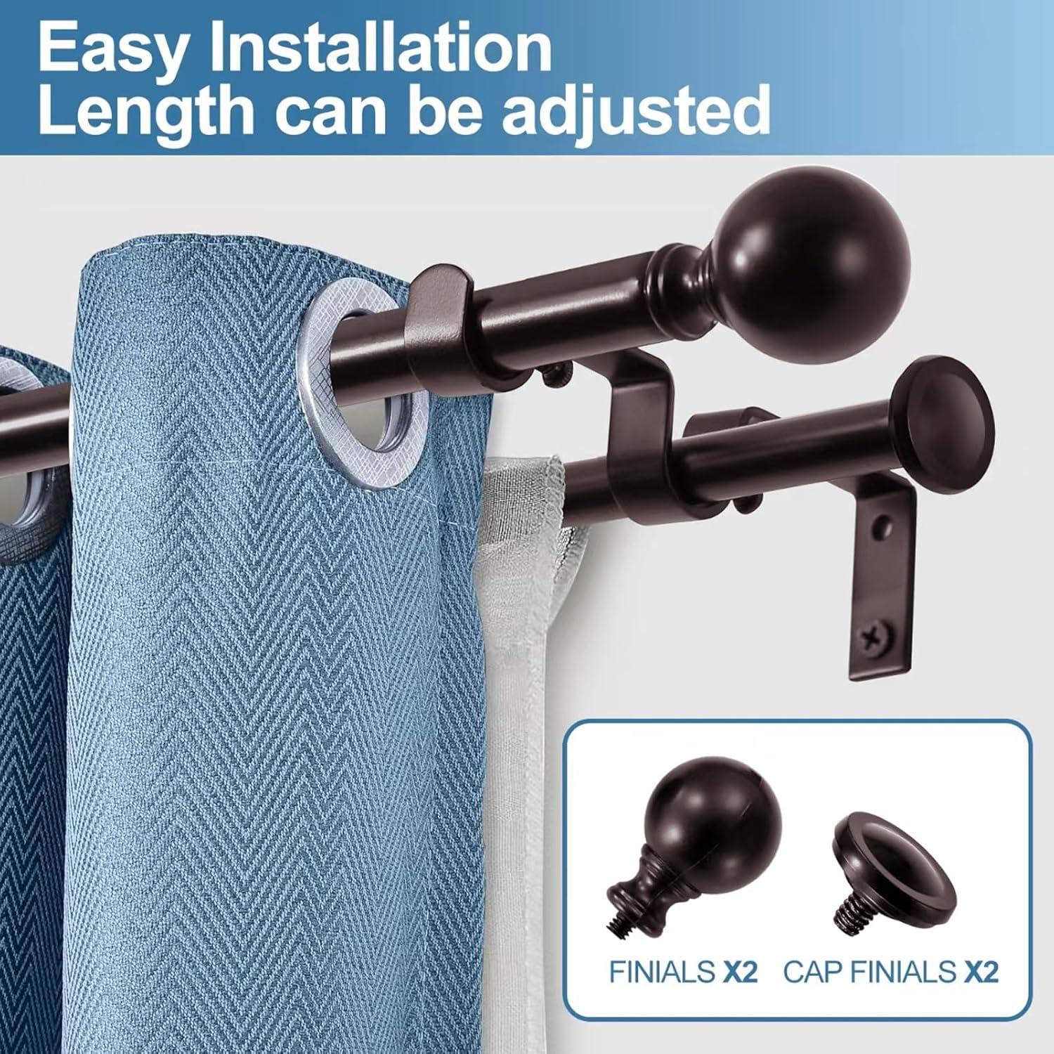 Oil-Rubbed Bronze Adjustable Double Curtain Rod Set, 28-48 inch