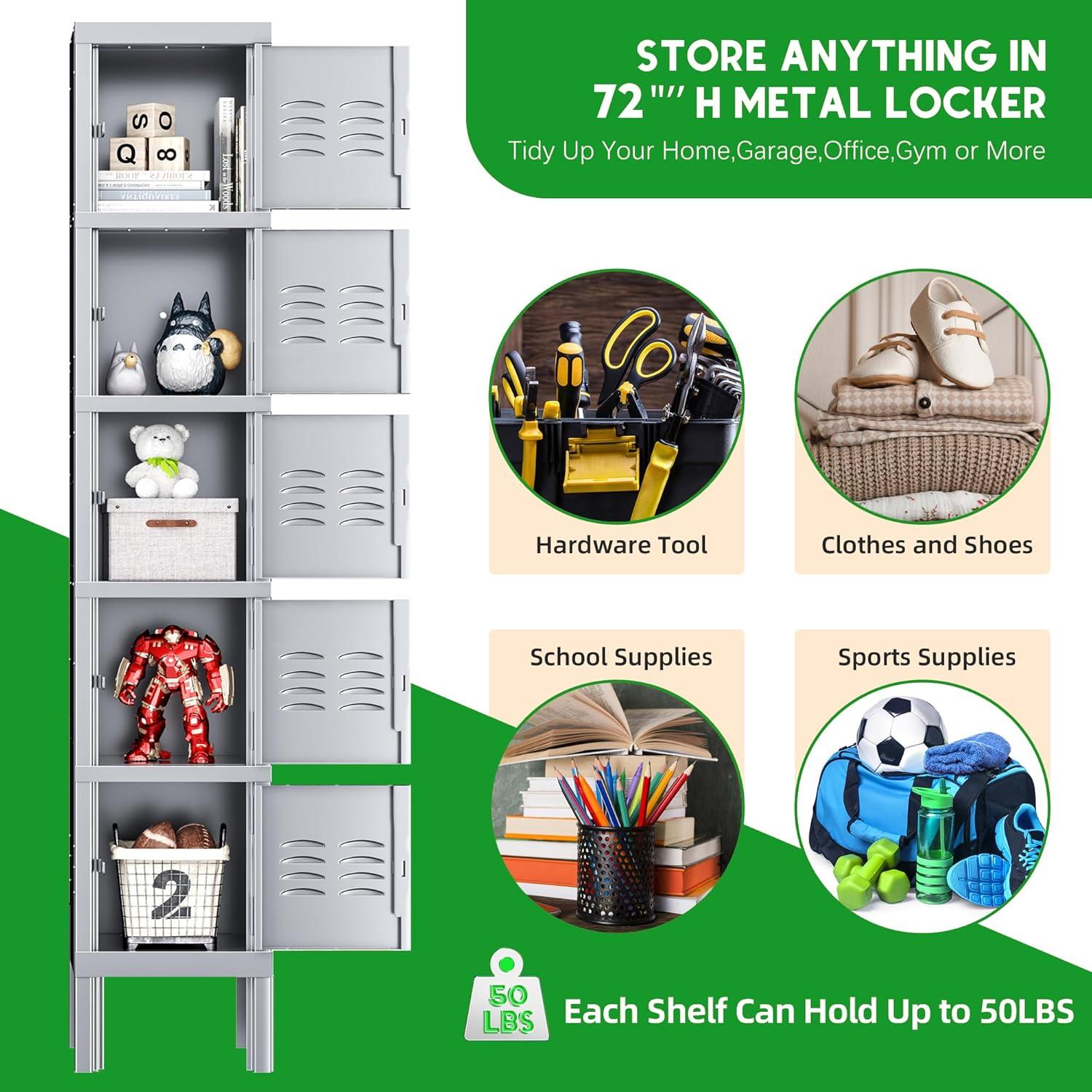 INTERGREAT Storage Locker for Employee,Office,Metal Gym Locker with 3 Door,Steel Grey Locker Cabinet Organization for School, Free Standing