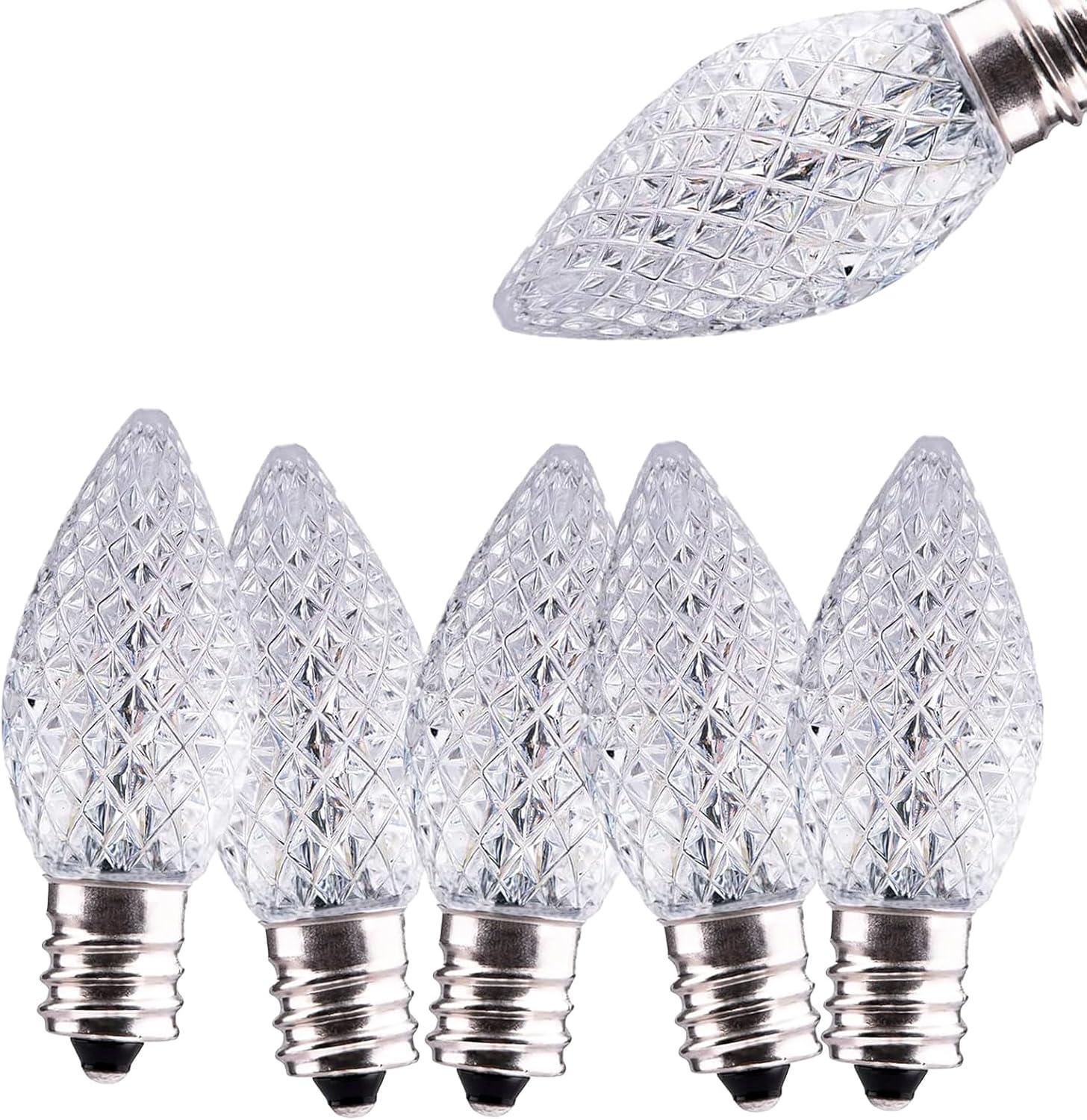 Novelty Lights 25 Pack C7 LED Twinkle Outdoor Christmas Replacement Bulbs, Warm White, C7/E12 Base White