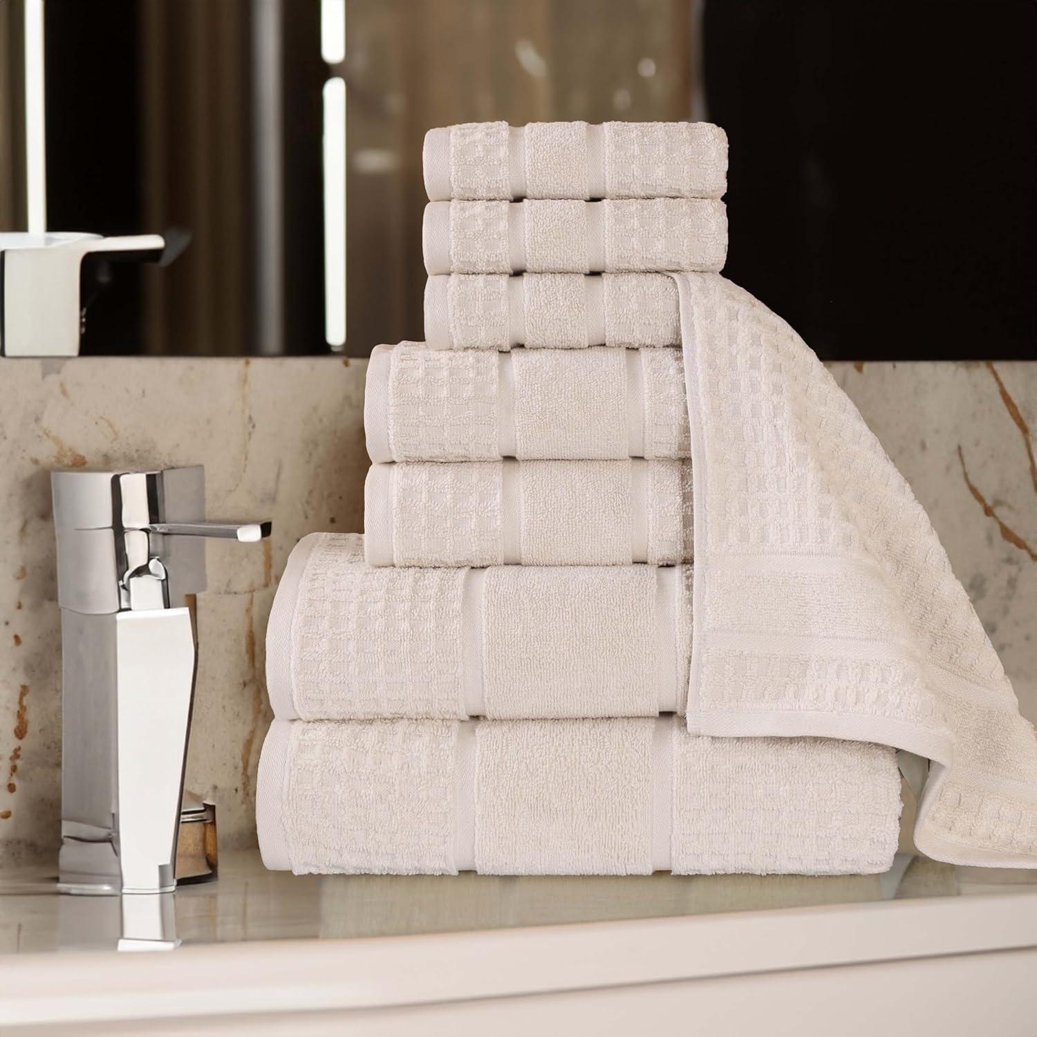 Ivory Cotton 8-Piece Towel Set with Waffle Border