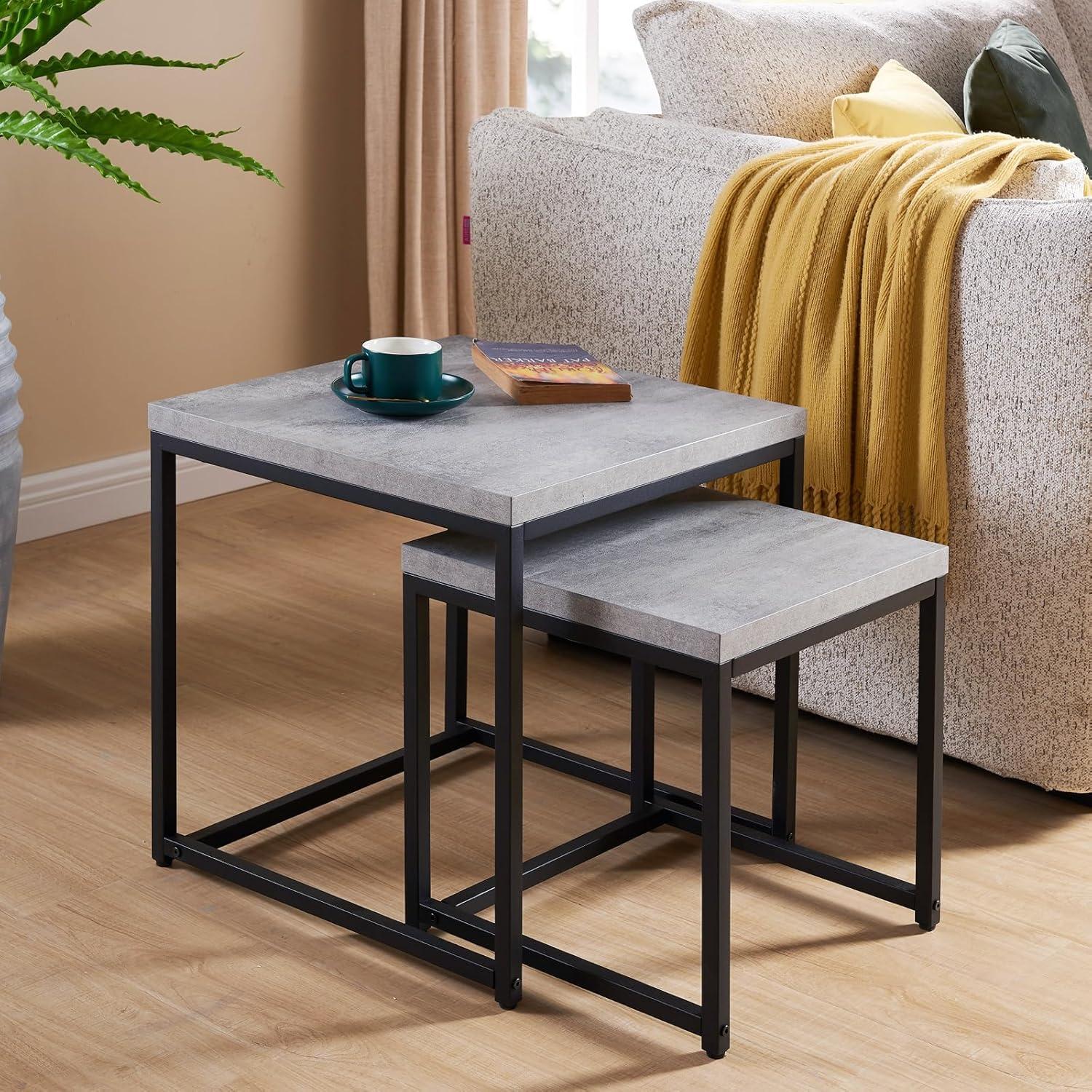 Censi Nesting Coffee Table, Industrial, Wood and Metal, Gray (Set of 2) End Table