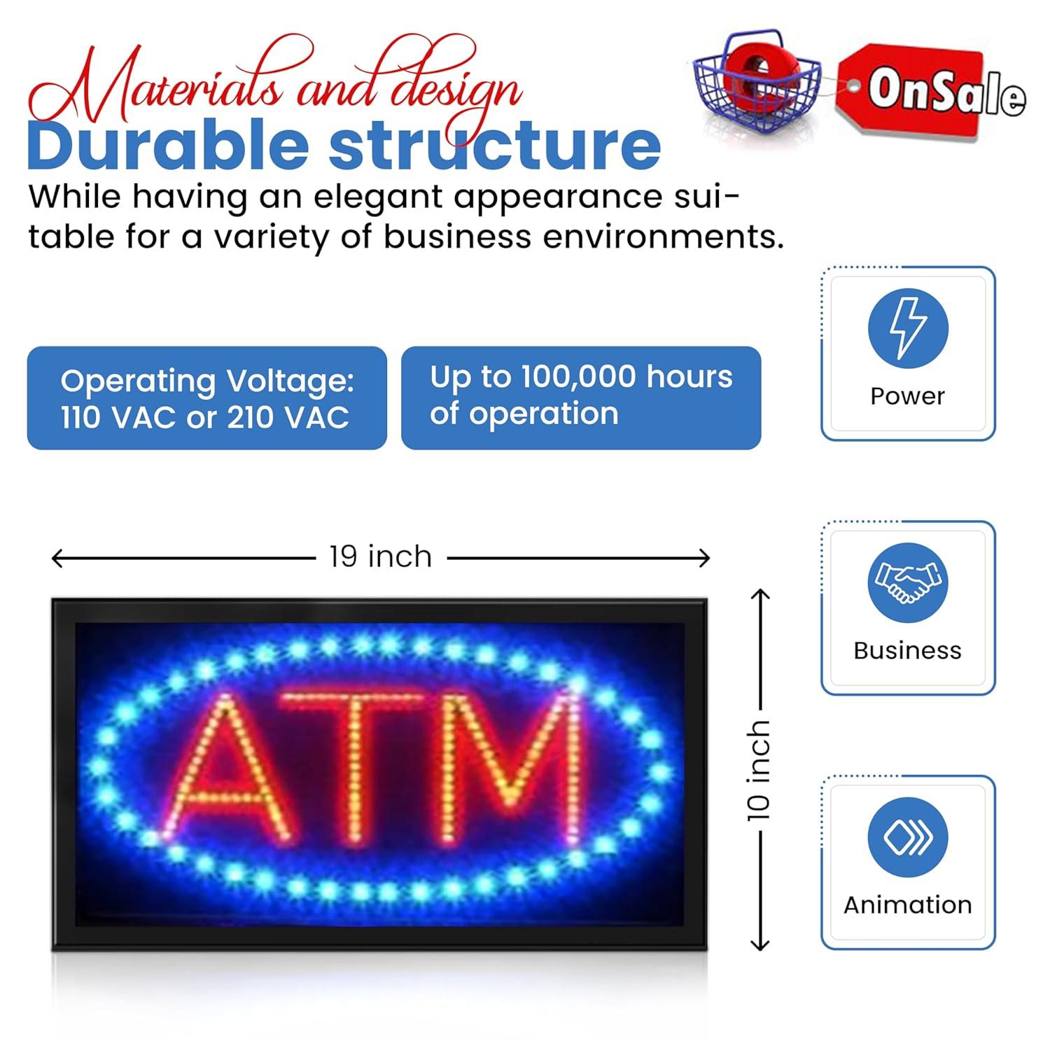 LED Neon Light ATM Sign With Animation On/off and Power On/Off two Switchs for Business B86