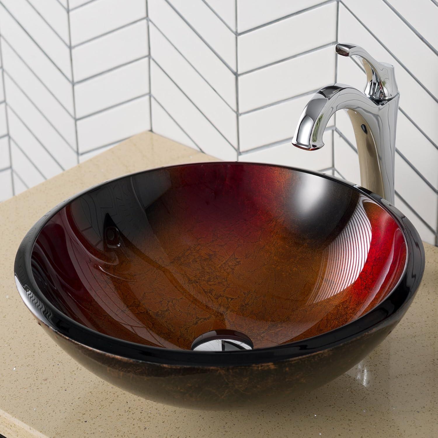 Copper Glass Circular Vessel Bathroom Sink