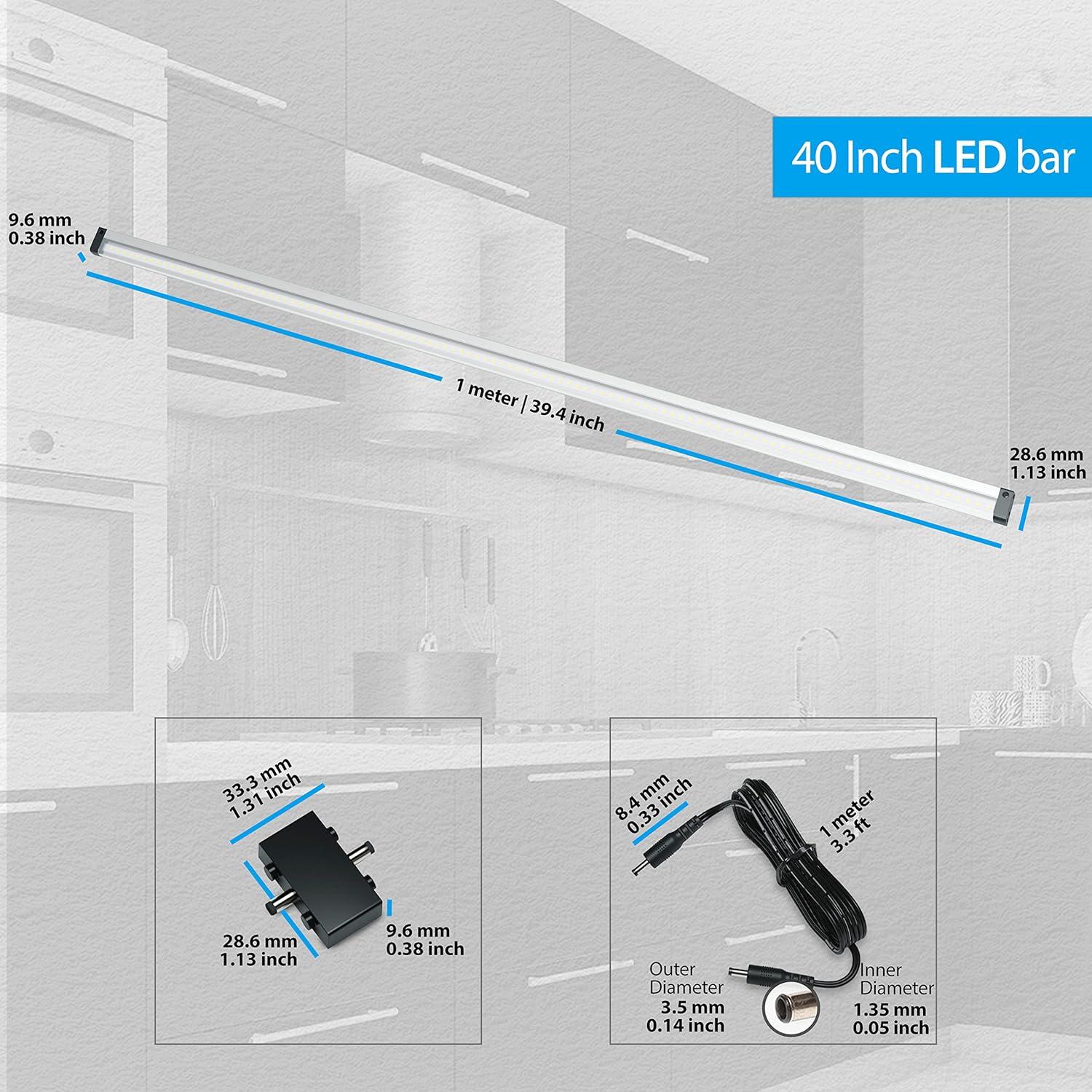 EShine Extra Long 40 inch LED Under Cabinet Lighting Bar Panel - NO IR Sensor - with Accessories (No Power Supply Included), Cool White (6000K)