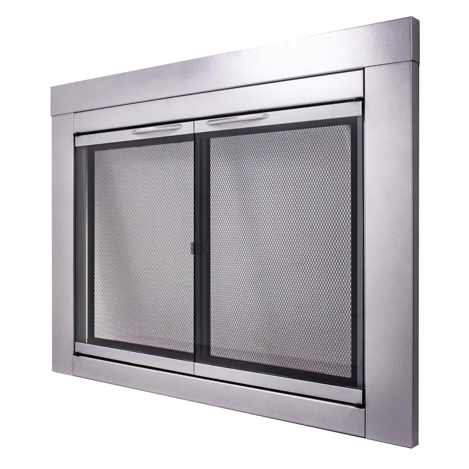 Pleasant Hearth Alpine Collection Fireplace Glass Door, Skyline Nickel - Medium