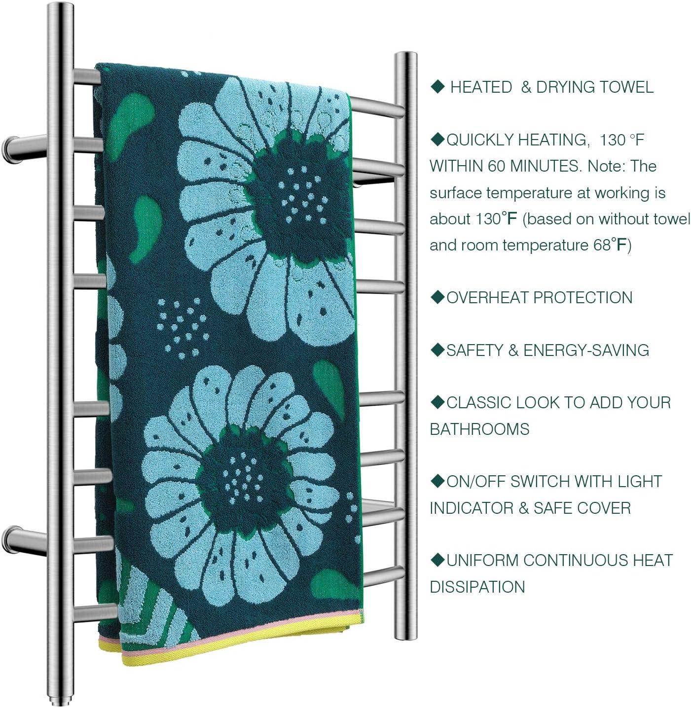HEATGENE Towel Warmer Wall Mount Electric Plug-in/Hardwired Heated Towel Rack Mirror Polish