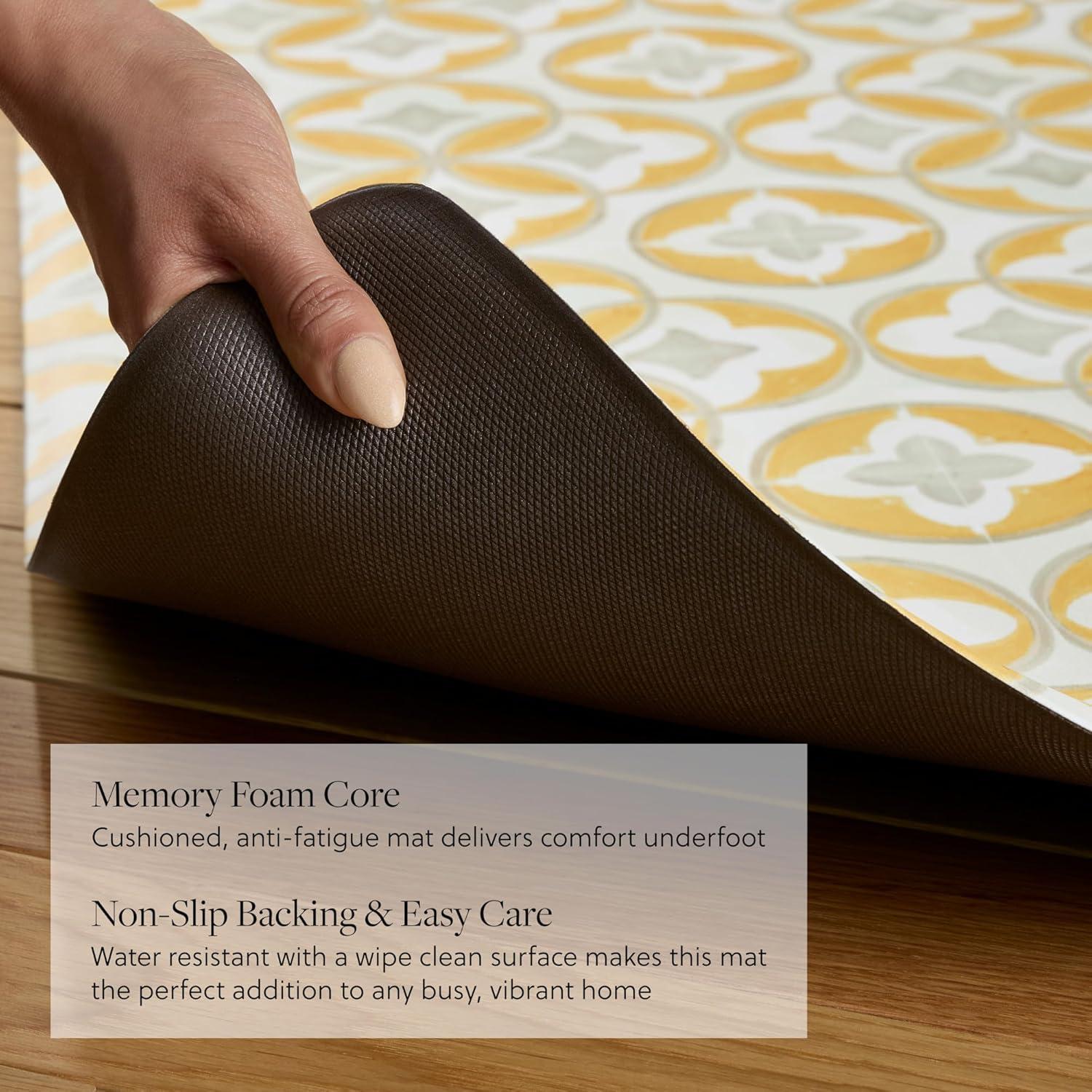 FIESTA Mali Tiles Geo Trellis Anti-Fatigue Comfort Kitchen Mat, Non-Slip Floor Mat, Padded Standing Desk Mat, Yellow/Grey/White, 20"x39"