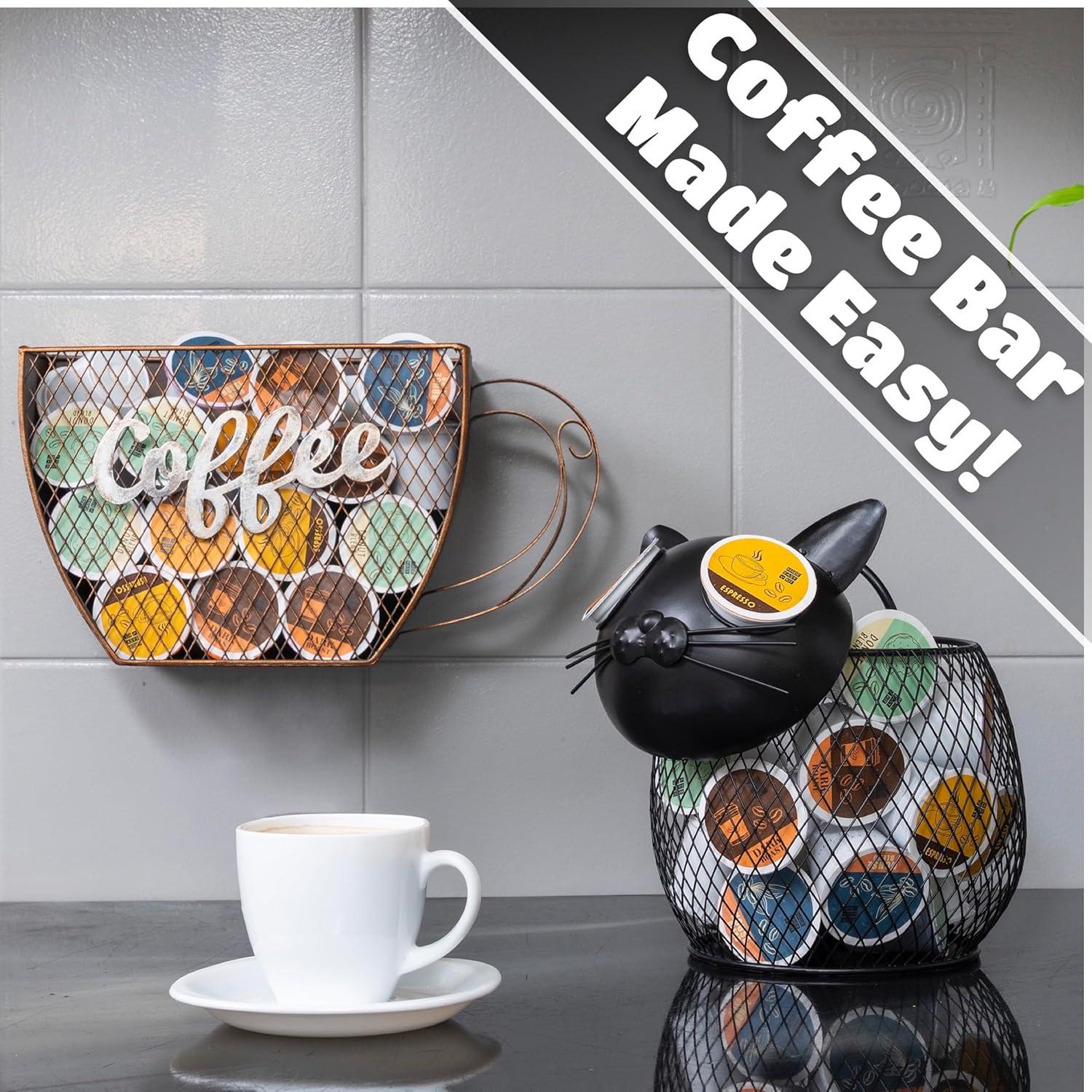 Made Easy Kit Coffee Pod Basket Organizer Useful Decor - Compatible with Keurig K-Cup Pods - Home Coffee Bar Functional Decoration - Café Station Countertop Freestanding Storage Accessory (Bunny)