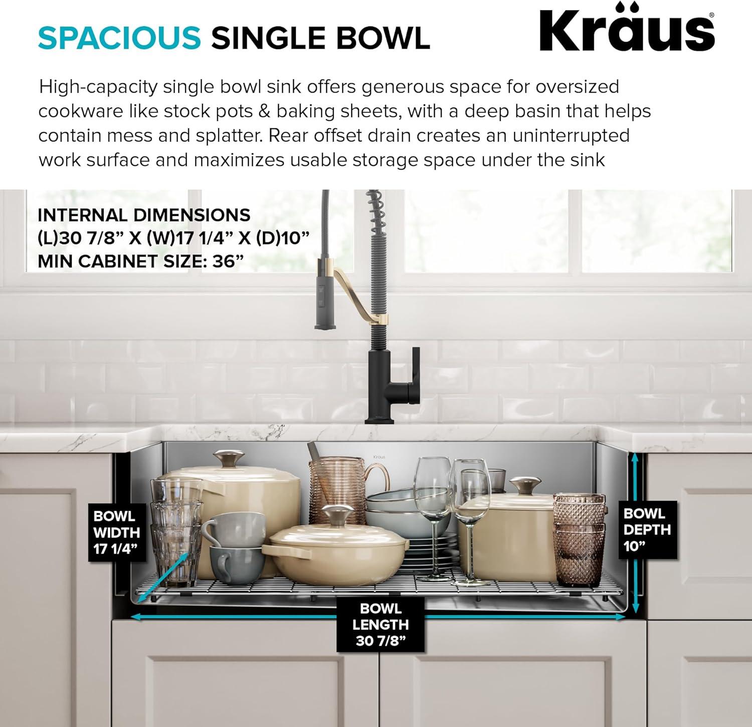 KRAUS Standart Pro Apron Front Farmhouse 16 Gauge Single Bowl Stainless Steel Kitchen Sink
