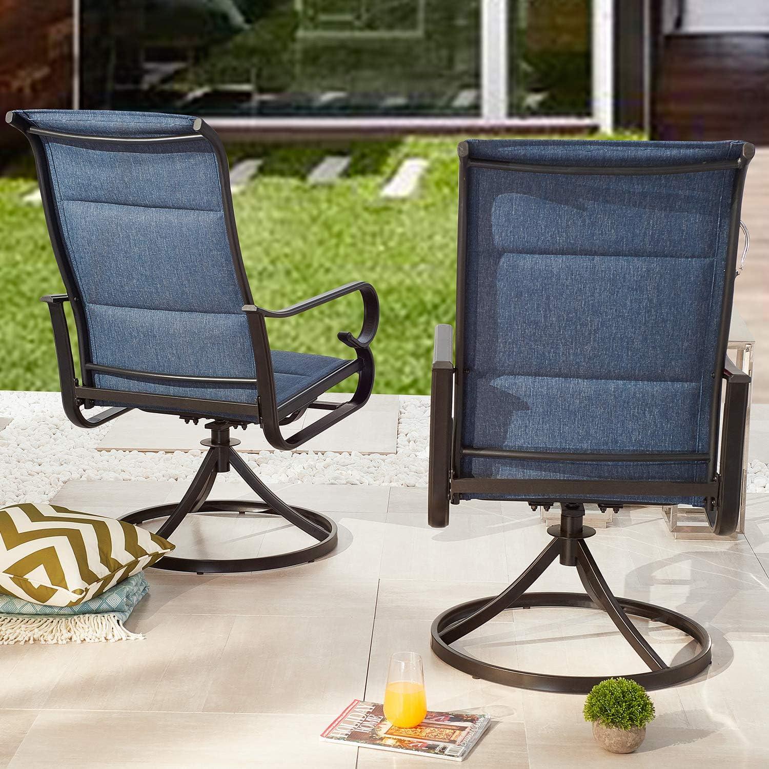 Sophia & William Patio Dining Swivel Chairs Outdoor Padded Textilene Chairs Set of 2, Blue