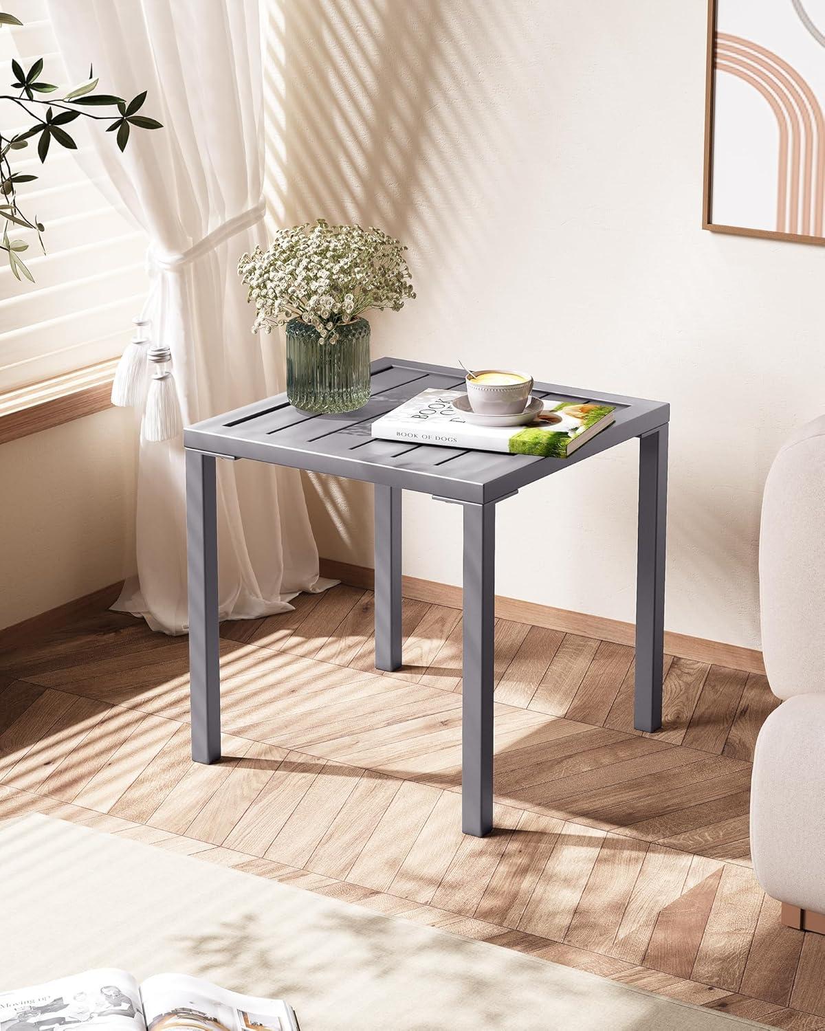 Gray Aluminum Square Outdoor End Table Set of 2