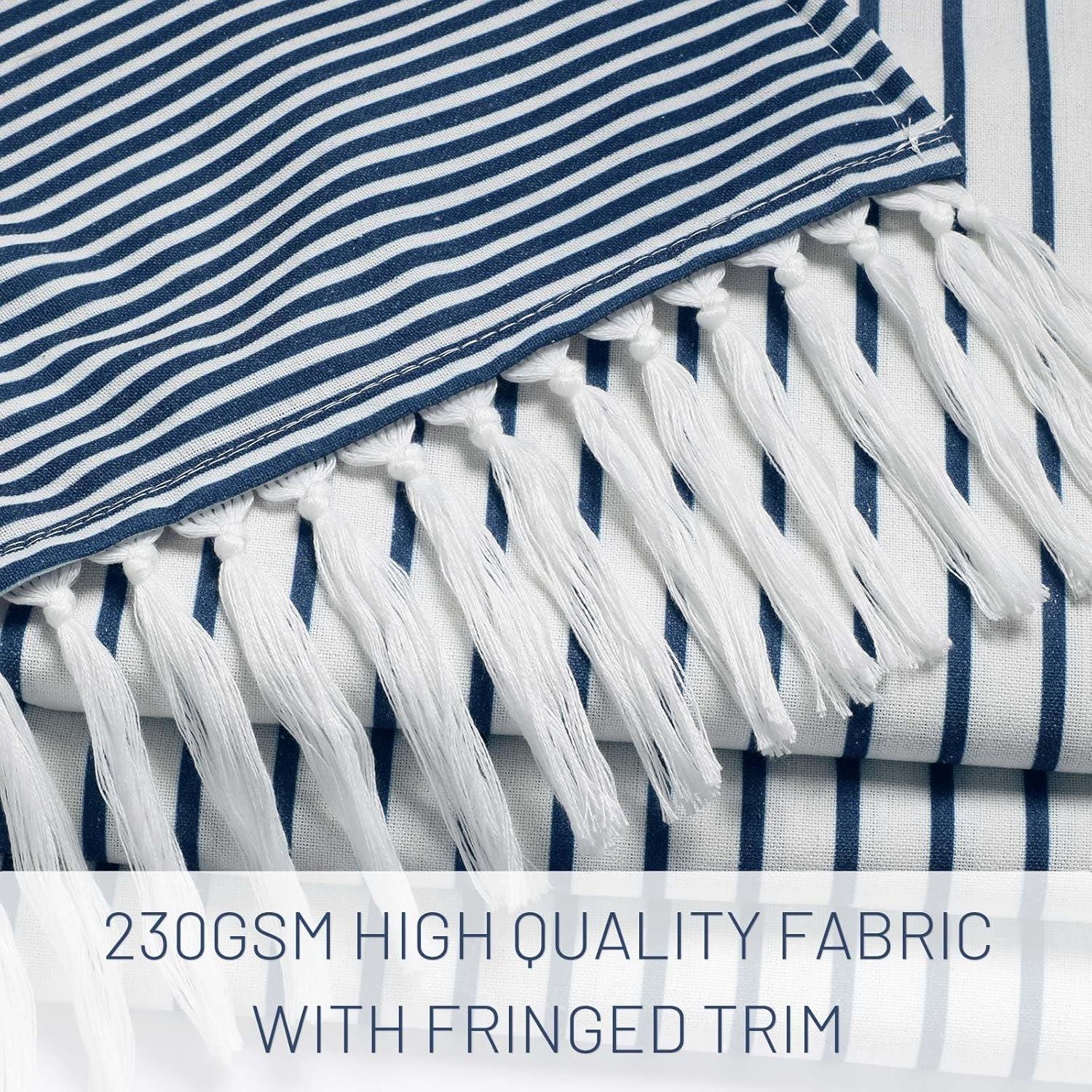 bufftieo Navy Blue and White Shower Curtain for Bathroom Boho Striped Fabric Modern Farmhouse Tassel Shower Curtain Sets - 72" x 72"