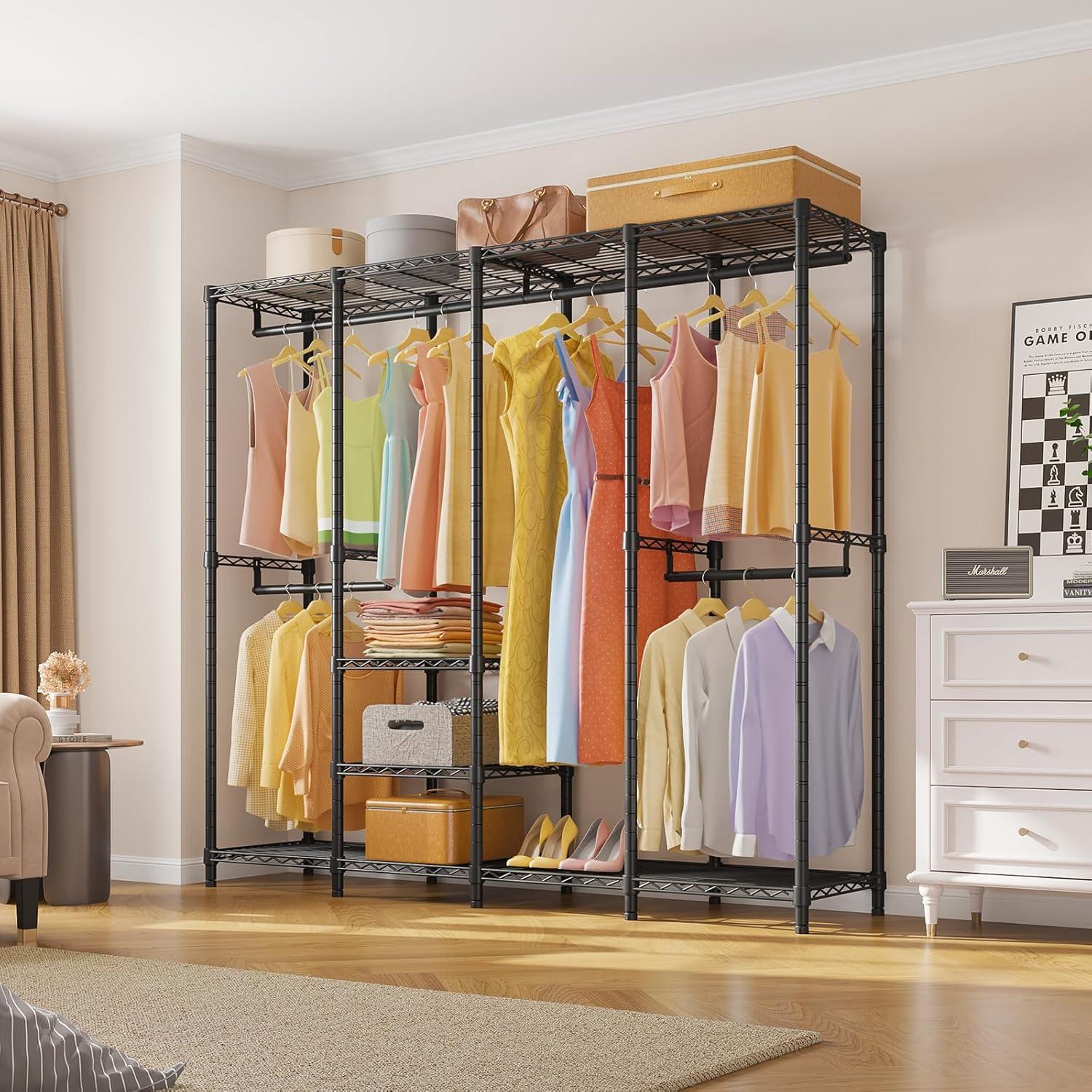 Black Heavy Duty Wire Free-standing Closet with Adjustable Shelves