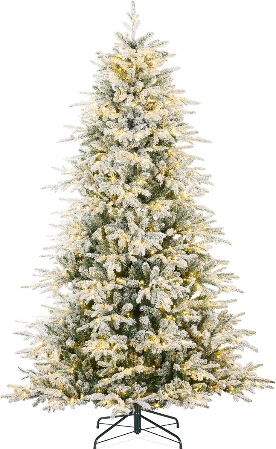 Best Choice Products Pre-Lit Flocked Full Aspen Noble Fir Christmas Tree w/ 2-in-1 Glowing LEDs