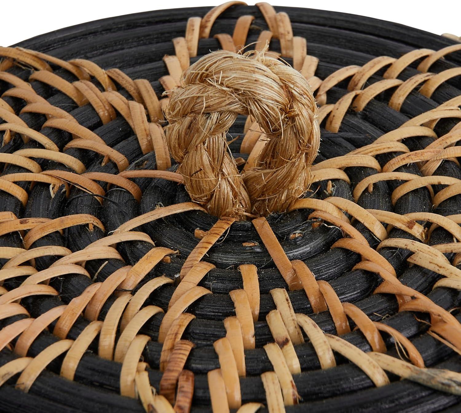 Bloomingville Decorative Handwoven Rattan Storage Basket Storage with Lid, Natural and Black