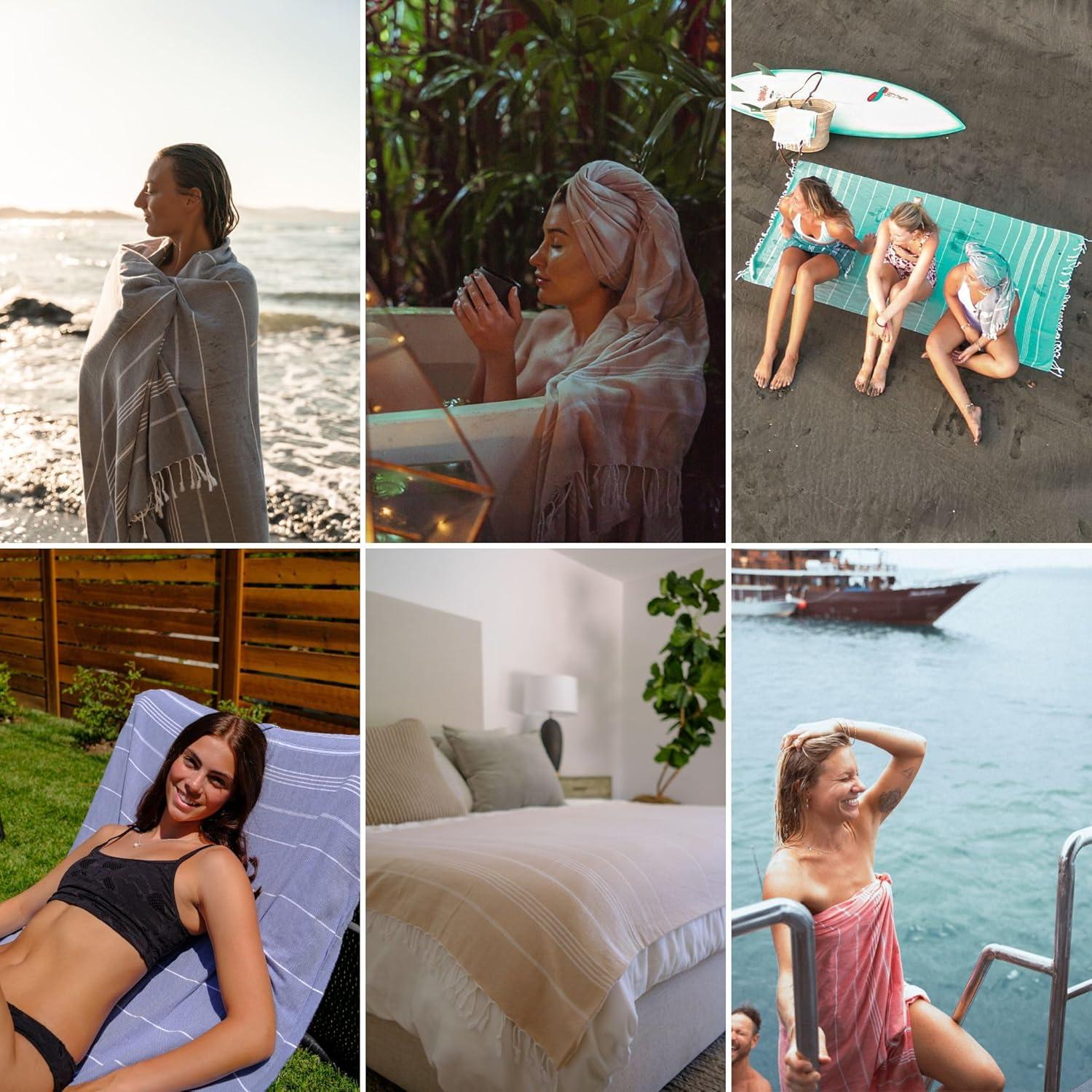 WETCAT Turkish Beach Towel Oversized (38"x71") 100% Turkish Cotton, Made in Turkey - Sand Free, Extra Large, Ultra Soft, Quick Drying, Compact & Lightweight for Travel - Aqua