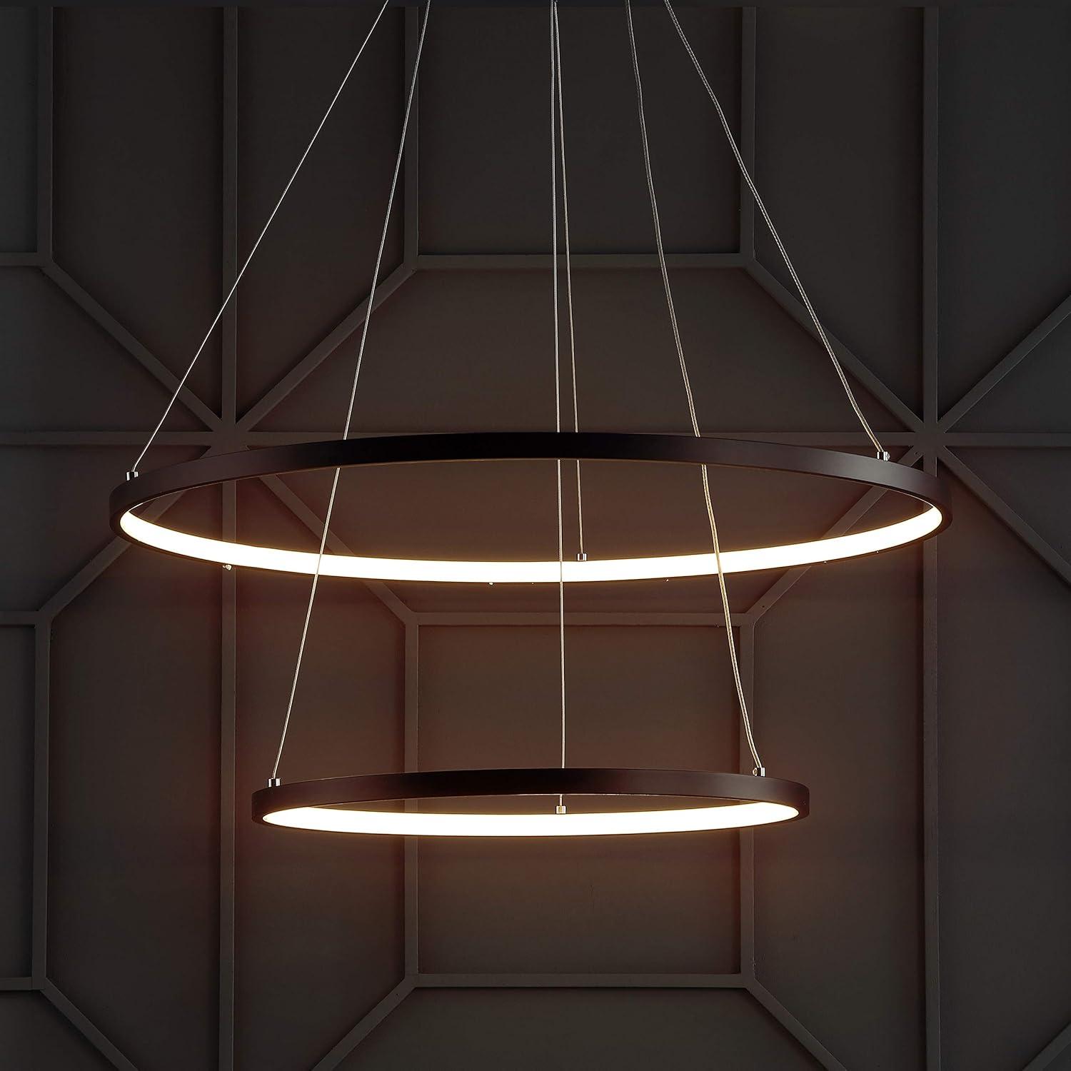 Brice 24" Matte Black Chrome-Lined Modern LED Pendant Chandelier