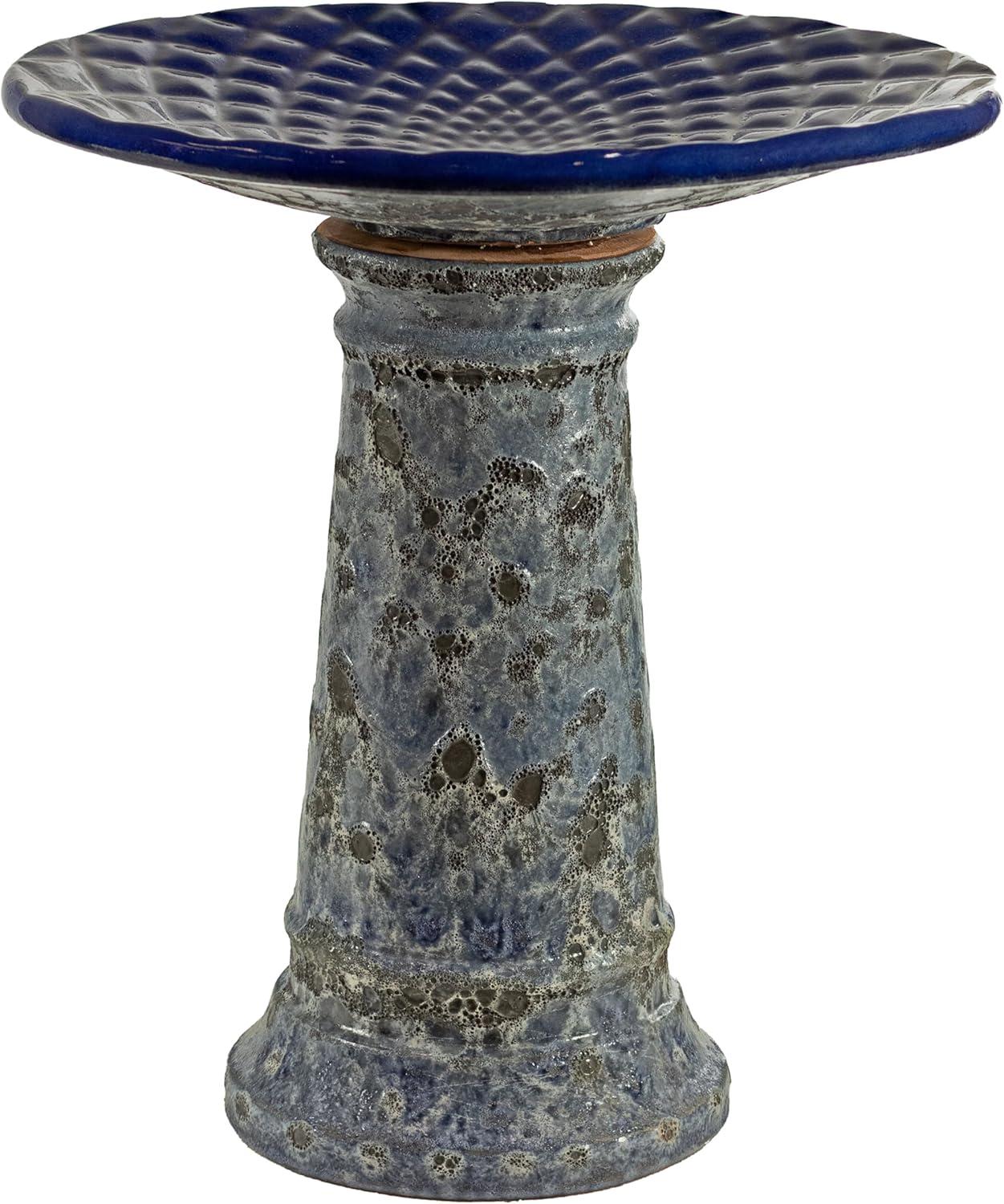Red Barrel Studio® Trenasia Freestanding Ceramic Outdoor Bird Bath with UV-Resistant Blue Lava Finish