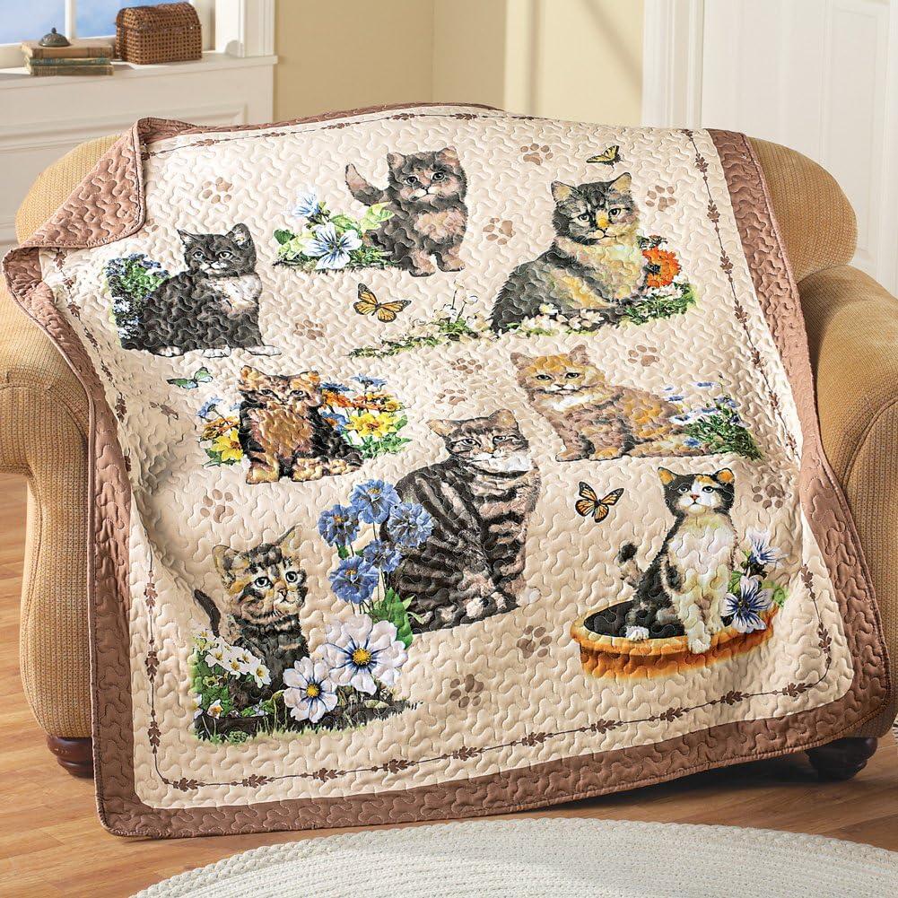 Collections Etc Quilted Charming Cat Collage Throw 60" x 50" x 0.14" Brown