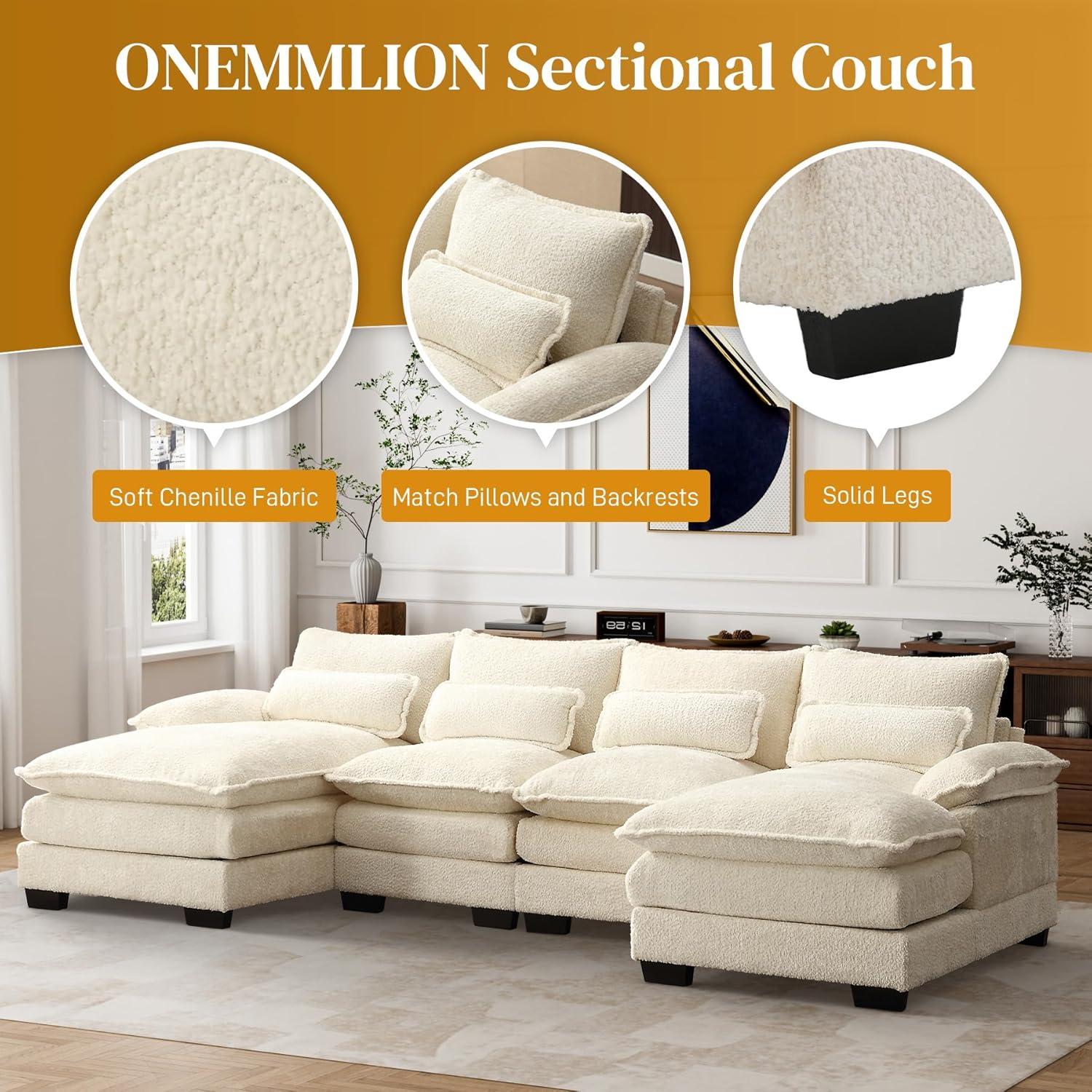 Latitude Run® Millan U Shape Sectional Sofa Cloud Couch, 110" Modern Chenille Comfy Modular Sofa