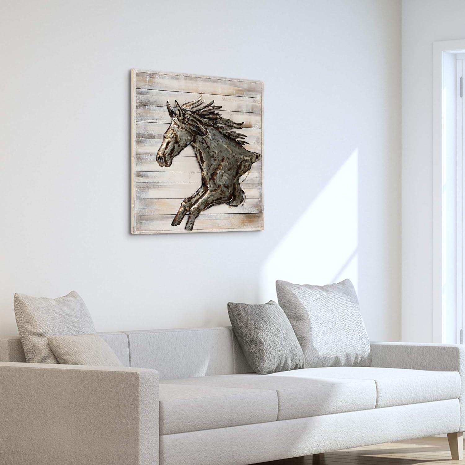 Empire Art Direct Horse" Metallic Handed Painted Rugged Wooden Blocks Wall Sculpture