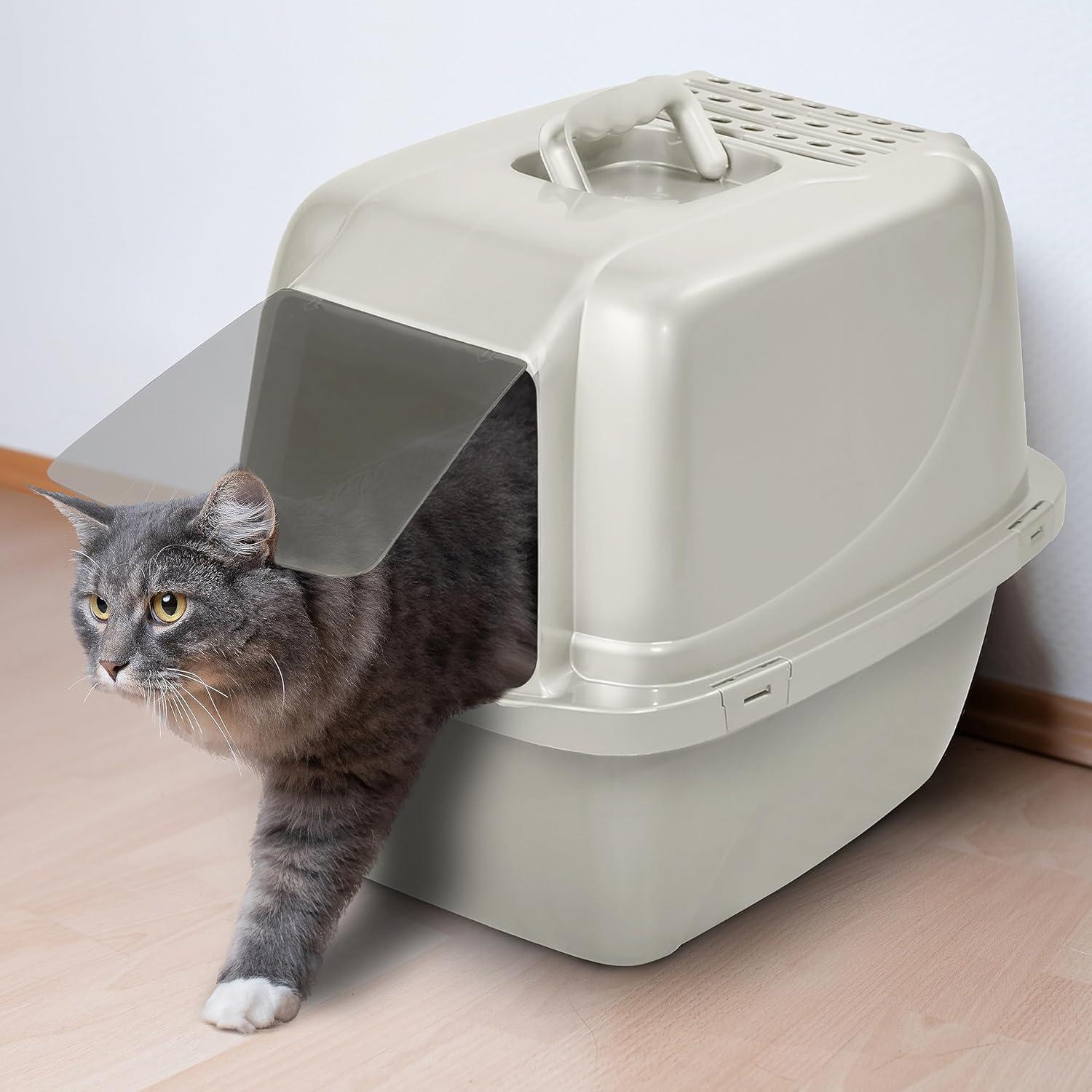 Large White and Blue Enclosed Plastic Cat Litter Box