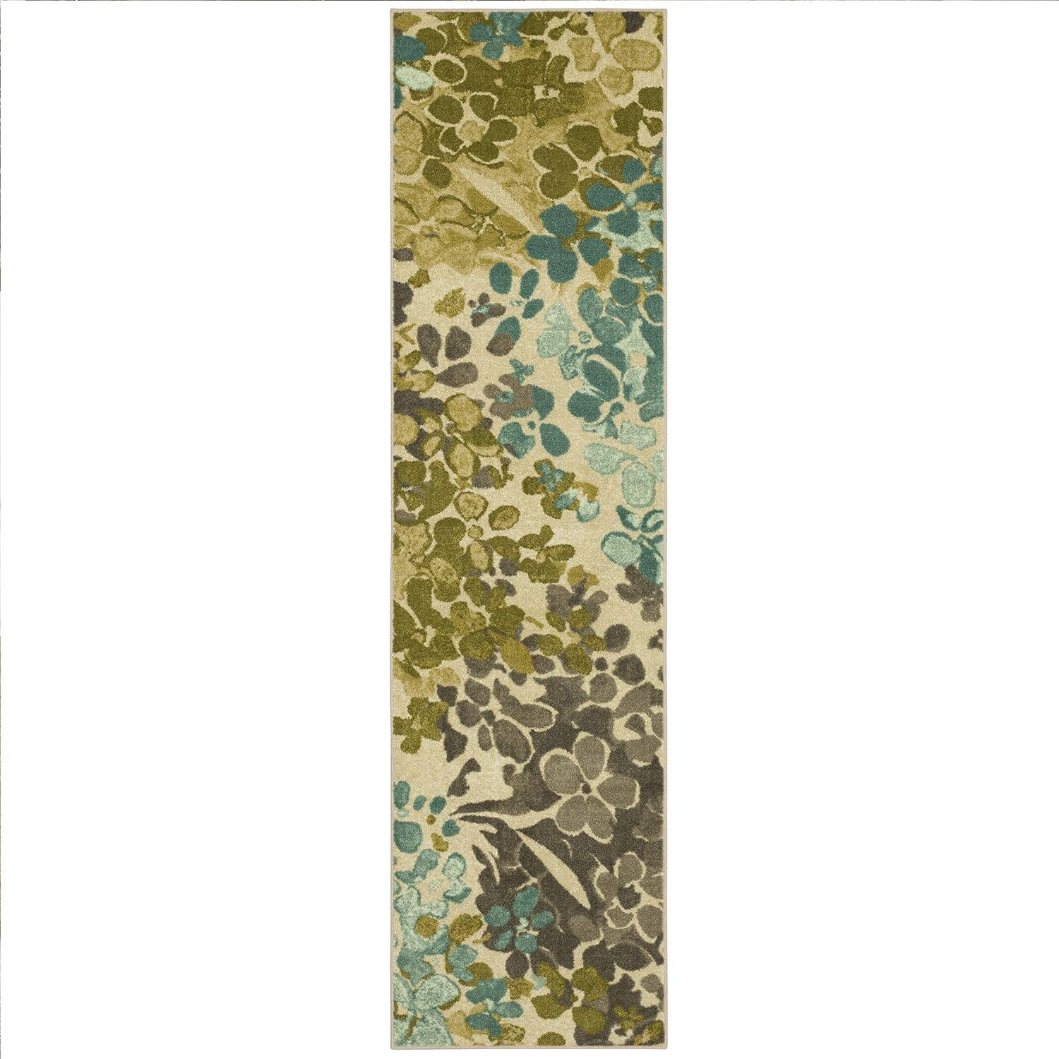 Aqua Radiance Abstract Floral Tufted Runner Rug, 2'x8'