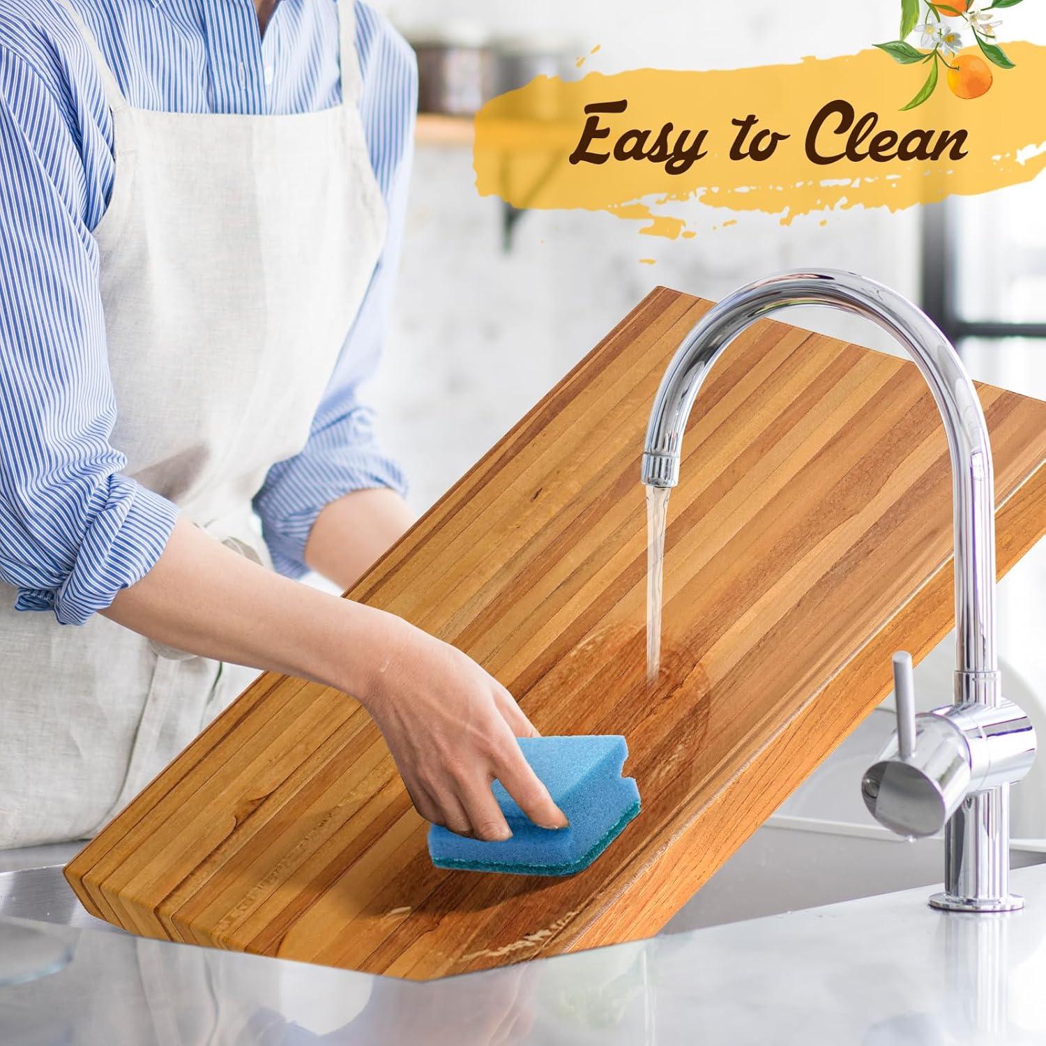 Costway Teak Wood Cutting Board Extra Large 24" Reversible Cutting Board with Handle