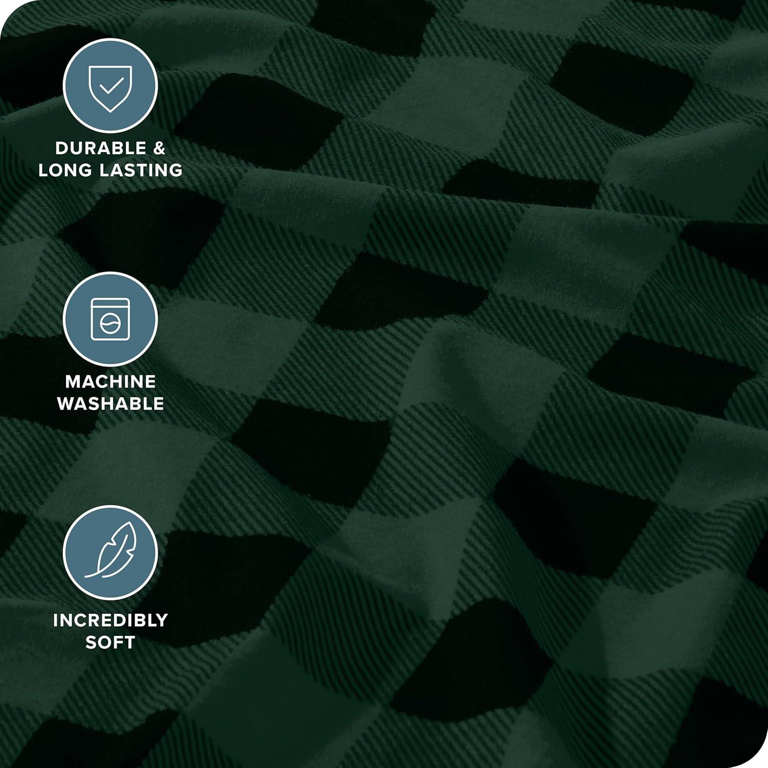 Buffalo Plaid - Forest Green/Black Cotton Flannel California King Sheet Set by Bare Home