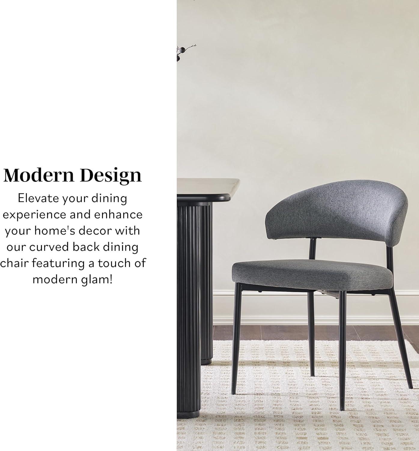 Walker Edison Modern Curved Back Upholstered Dining Chair, Set of 2, Charcoal