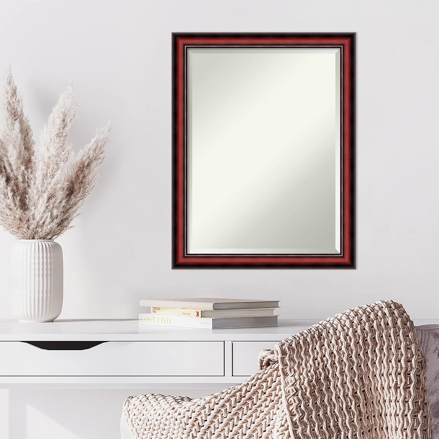 Amanti Art Rubino Cherry Scoop Beveled Wood Wall Mirror 27 x 21 in.