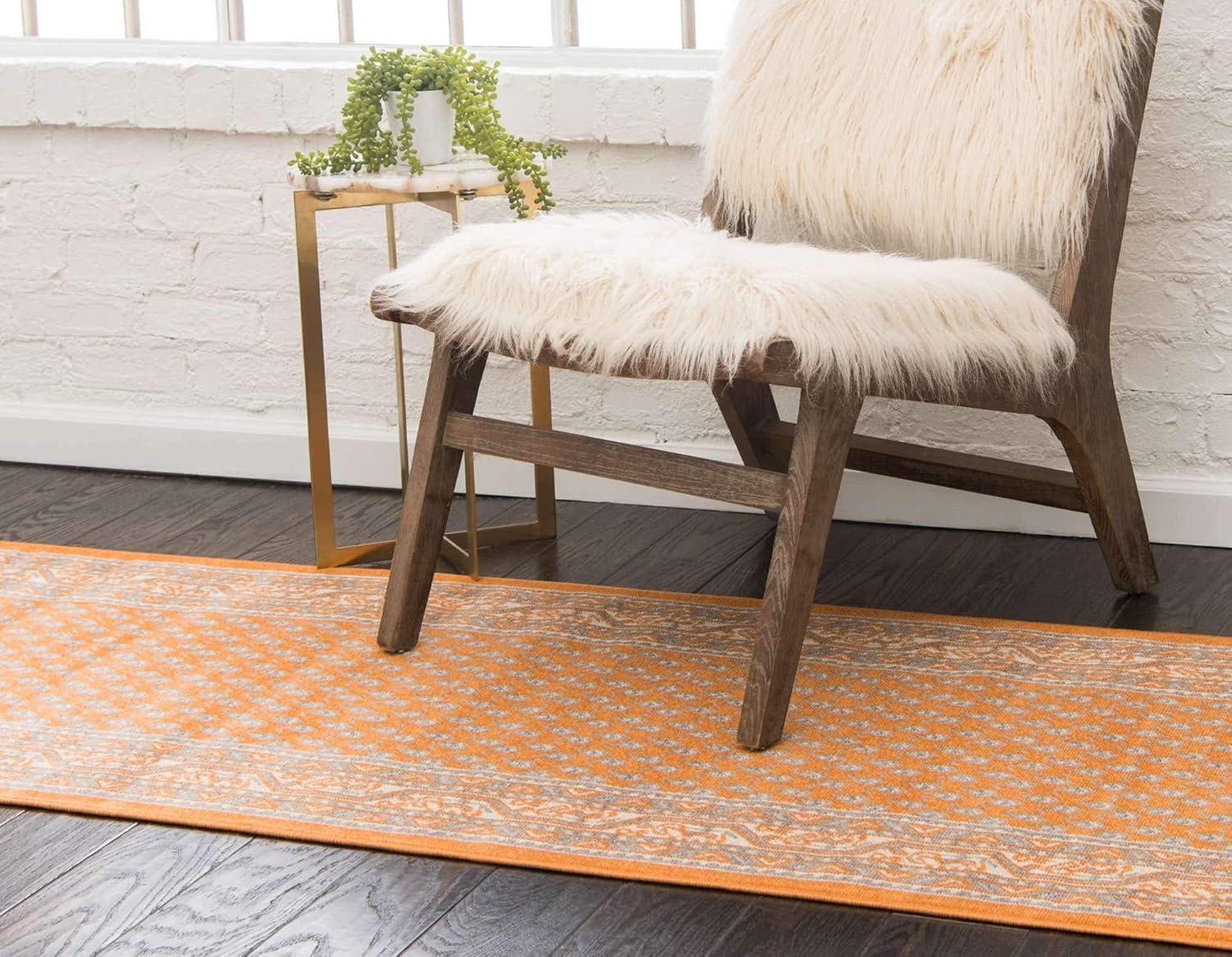 Unique Loom Williamsburg Collection Area Rug - Allover (2' 9" x 9' 10" Runner Orange/Gray)