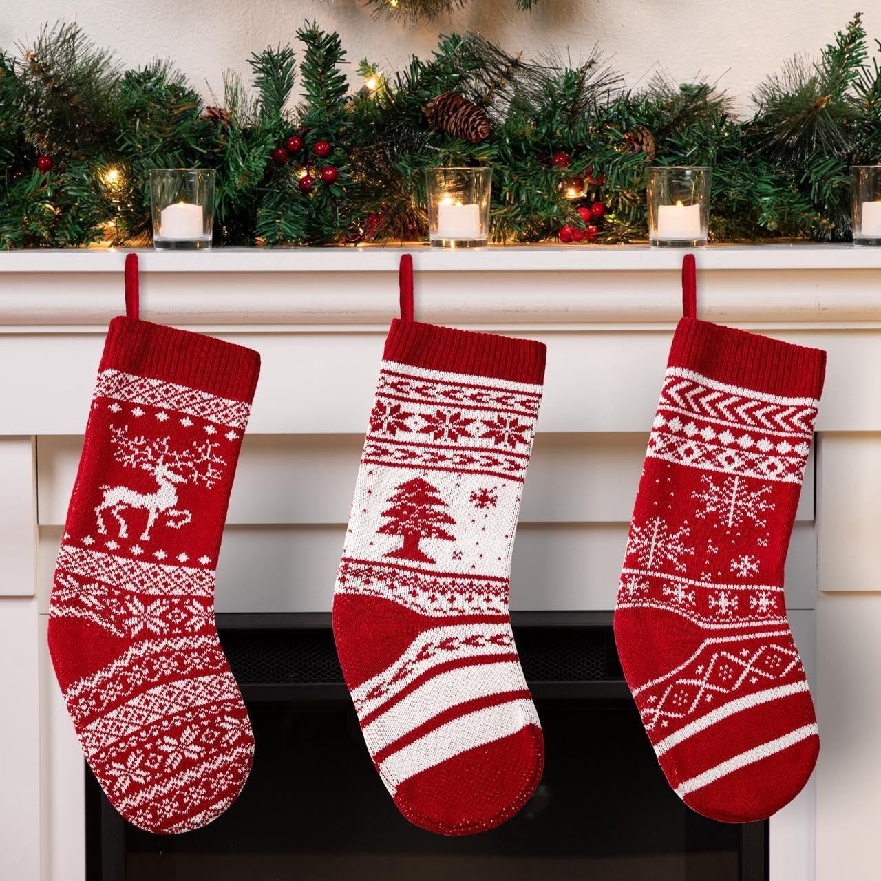 JOYFY 4pcs Knit Christmas Stockings Decoration 18" Stocking for Christmas Decorations